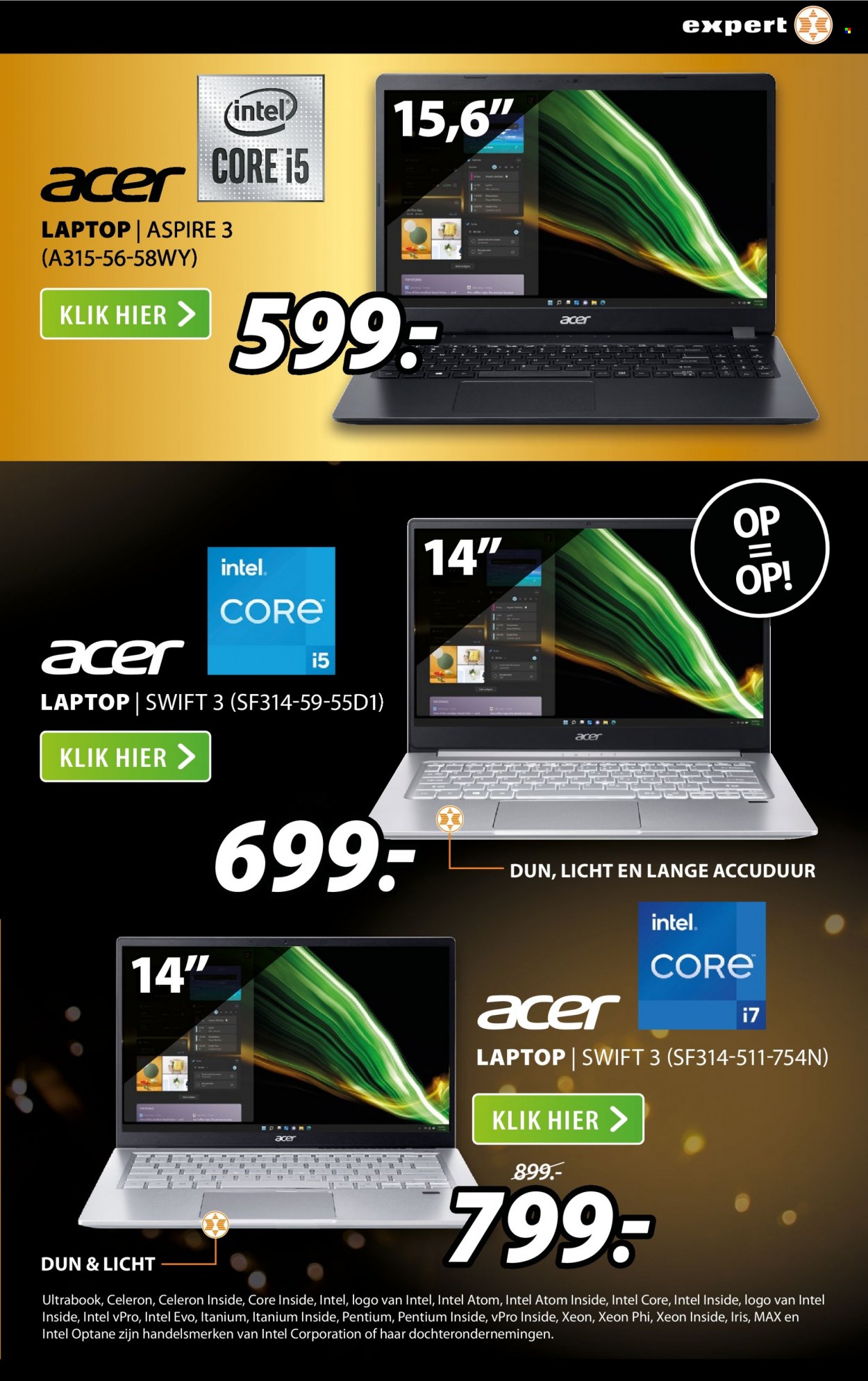 thumbnail - Expert-aanbieding - 13-12-2021 - 19-12-2021 -  producten in de aanbieding - Acer, laptop, Intel. Pagina 13.
