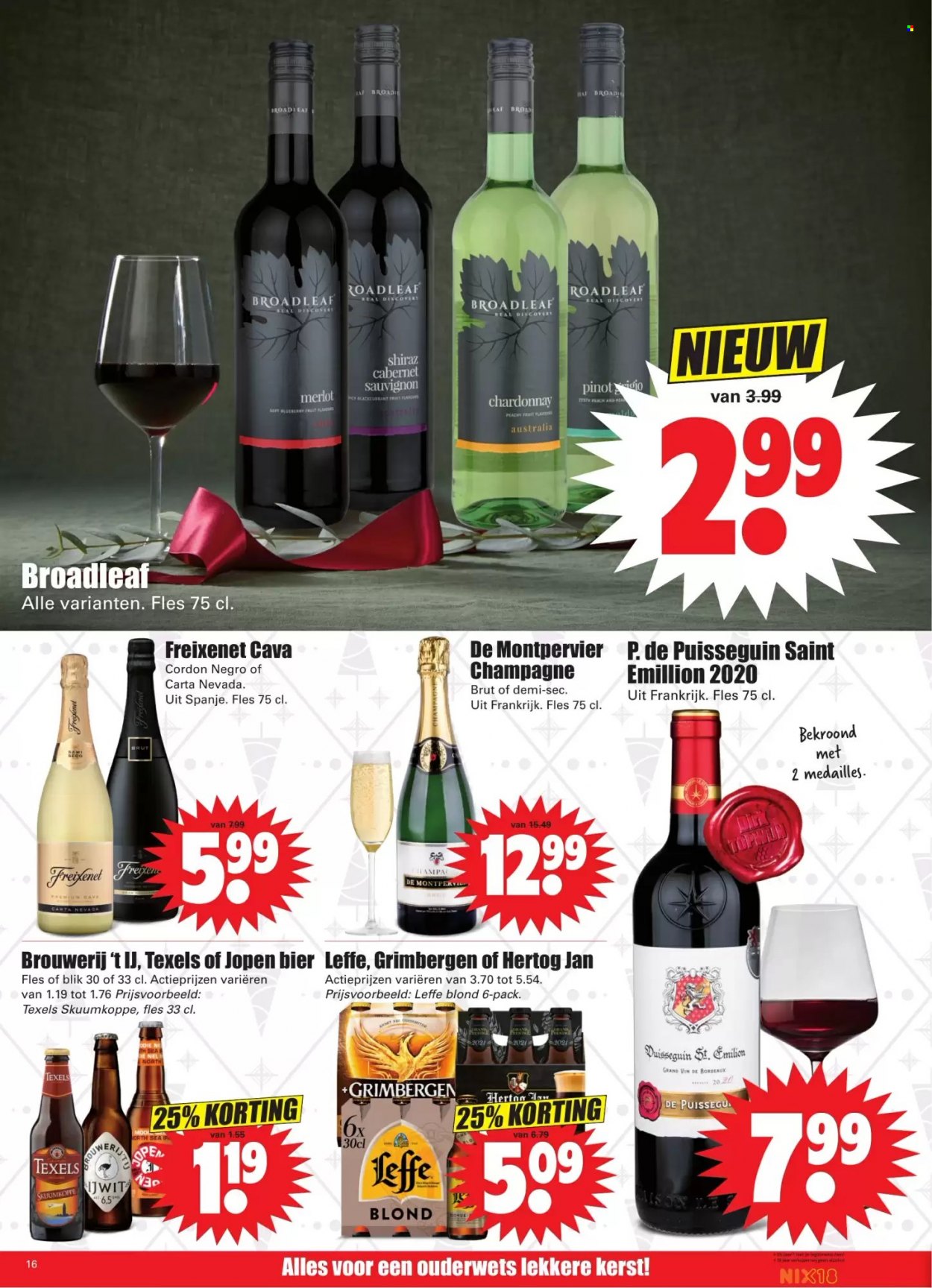thumbnail - Dirk-aanbieding - 19-12-2021 - 25-12-2021 -  producten in de aanbieding - Leffe, Hertog Jan, bier, Cabernet Sauvignon, Cava, champagne, Chardonnay, Merlot. Pagina 16.