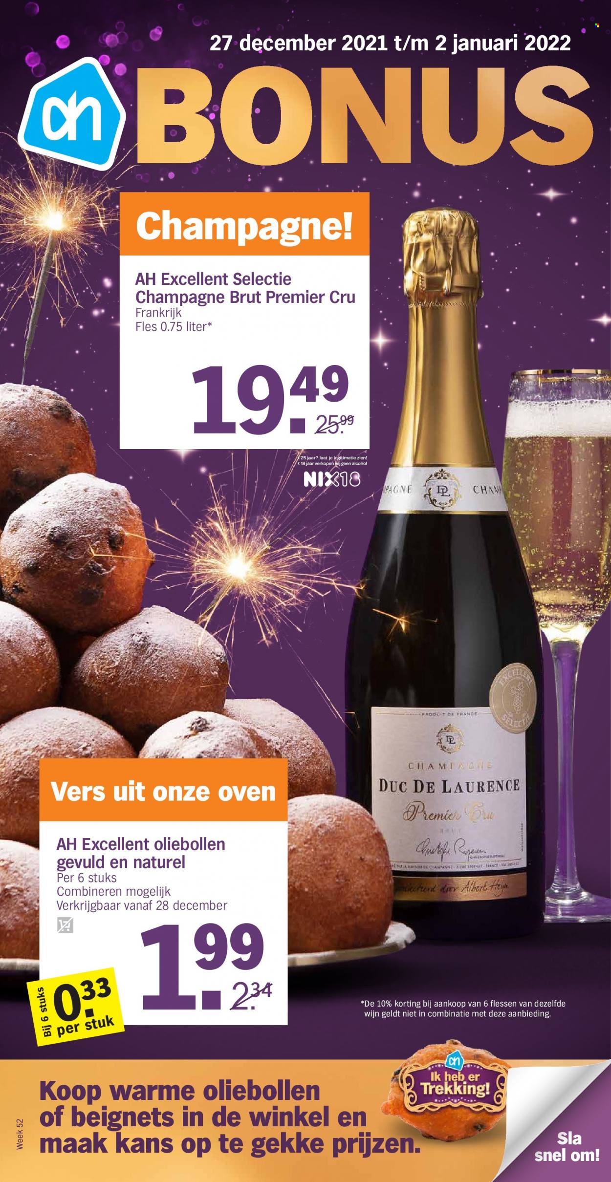 thumbnail - Albert Heijn-aanbieding - 27-12-2021 - 2-1-2022 -  producten in de aanbieding - oliebollen, sla, champagne, wijn. Pagina 1.