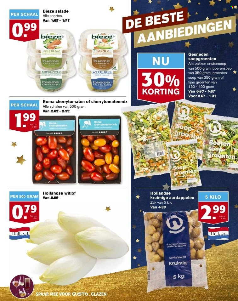 thumbnail - Hoogvliet-aanbieding - 27-12-2021 - 4-1-2022 -  producten in de aanbieding - aardappelen, cherrytomaten, komkommer, witlof, witte kool, coleslaw, glazen. Pagina 9.