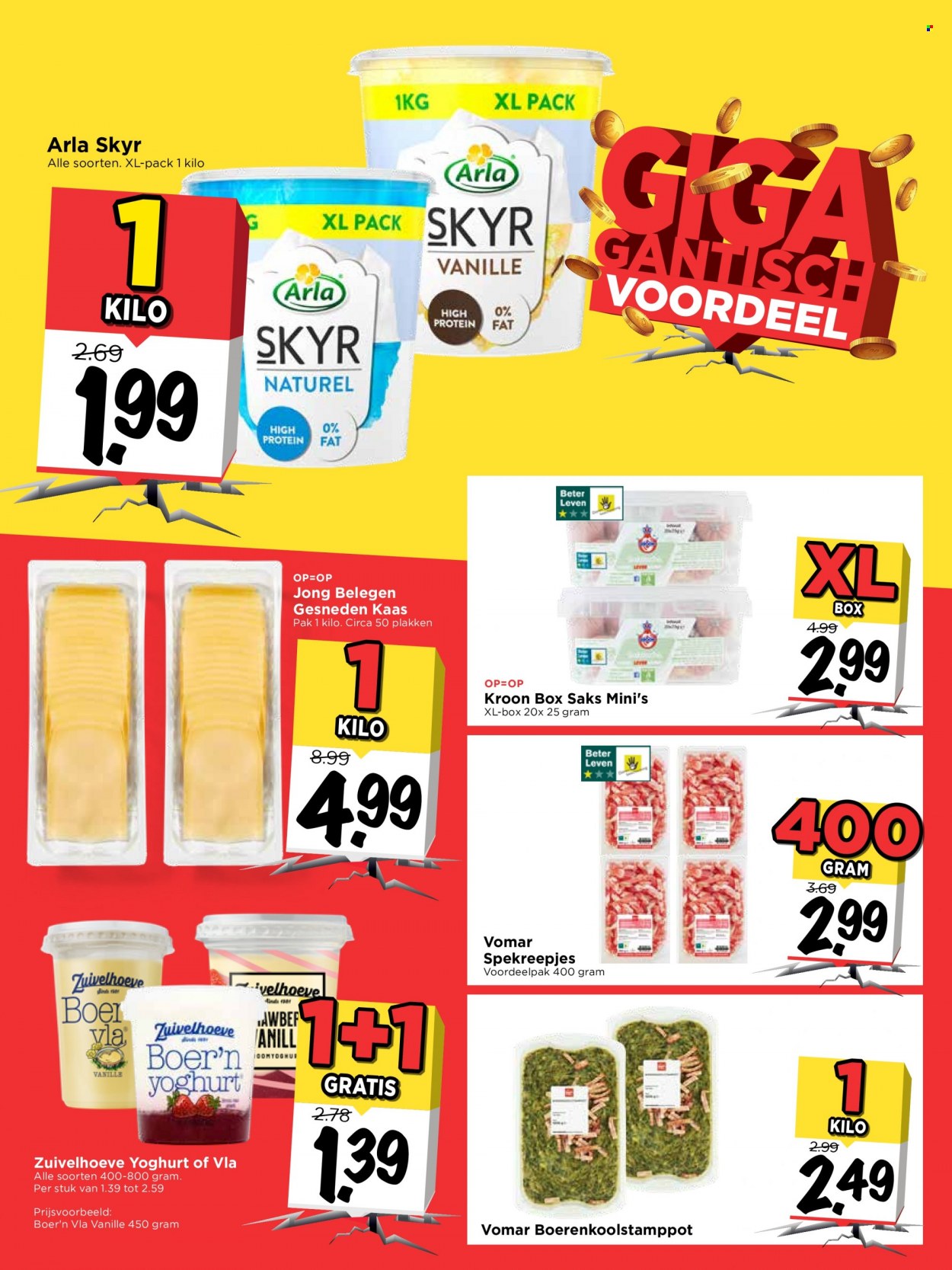 thumbnail - Vomar-aanbieding - 2-1-2022 - 8-1-2022 -  producten in de aanbieding - spekreepjes, Arla, kaas, Skyr, yoghurt. Pagina 10.