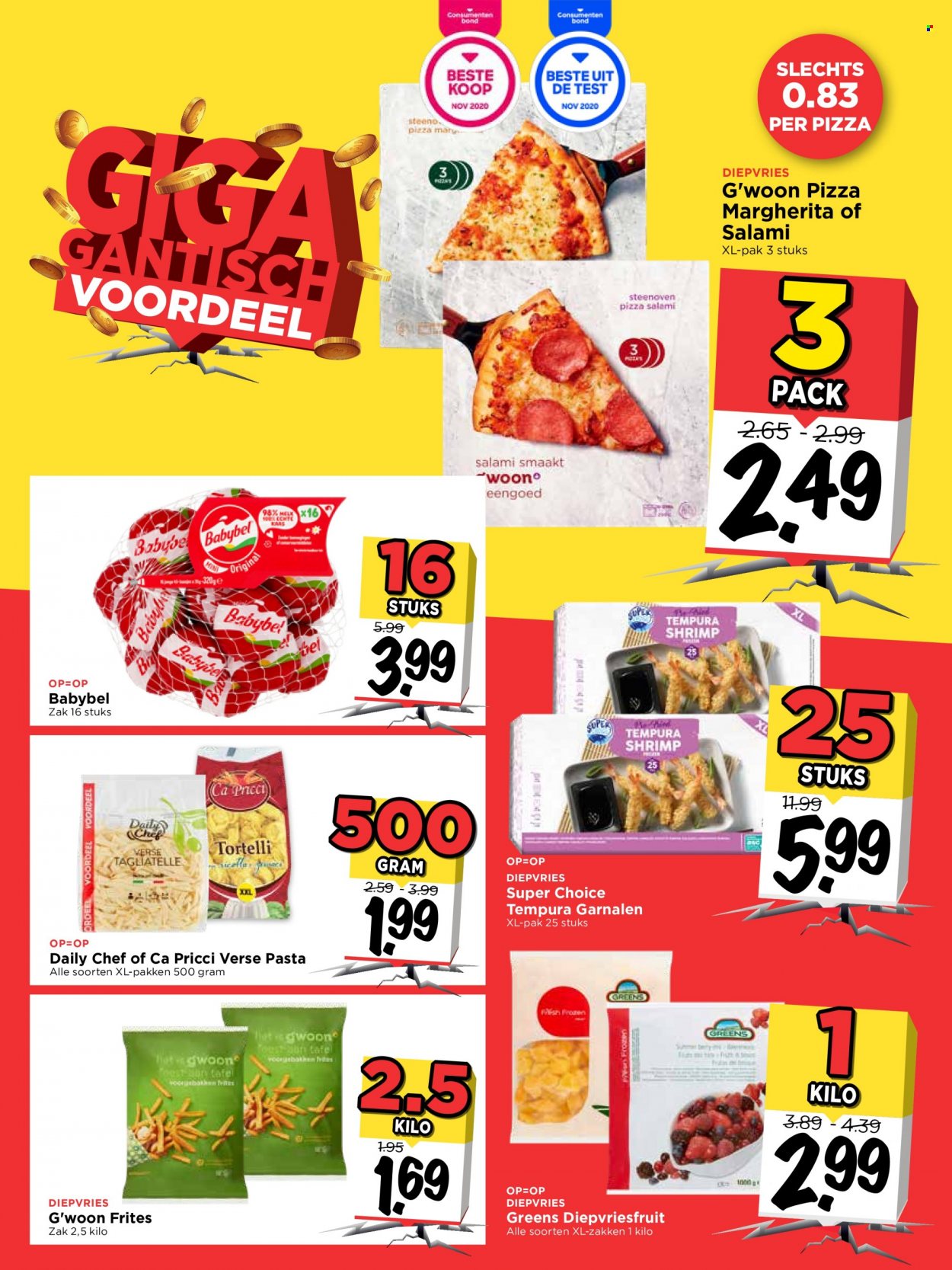 thumbnail - Vomar-aanbieding - 2-1-2022 - 8-1-2022 -  producten in de aanbieding - garnalen, pizza, Babybel, frites, pasta, tagliatelle. Pagina 11.
