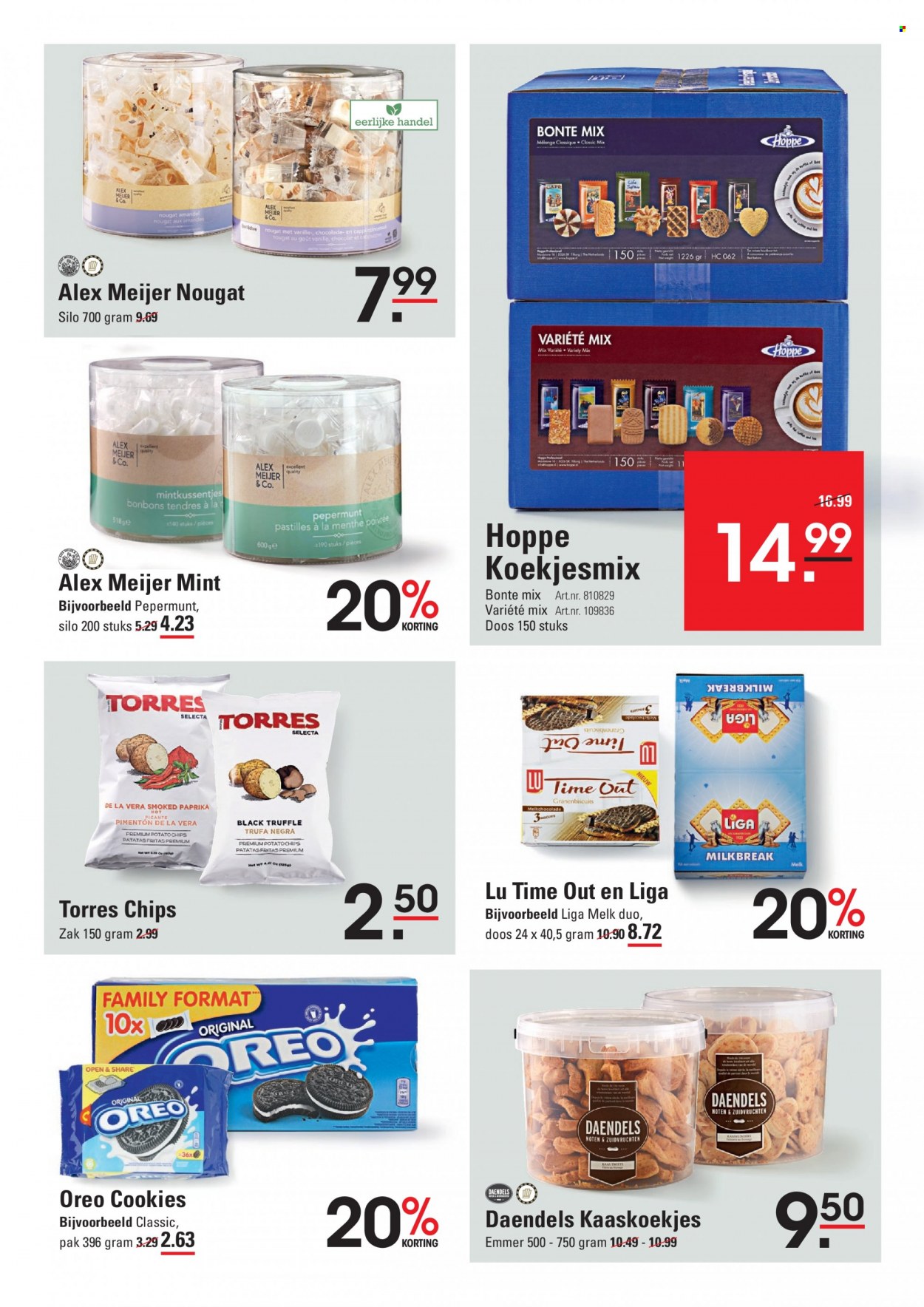 thumbnail - Sligro-aanbieding - 6-1-2022 - 24-1-2022 -  producten in de aanbieding - pimenton, melk, Oreo, chocolade, melkchocolade, nougat, cookies, chips. Pagina 23.
