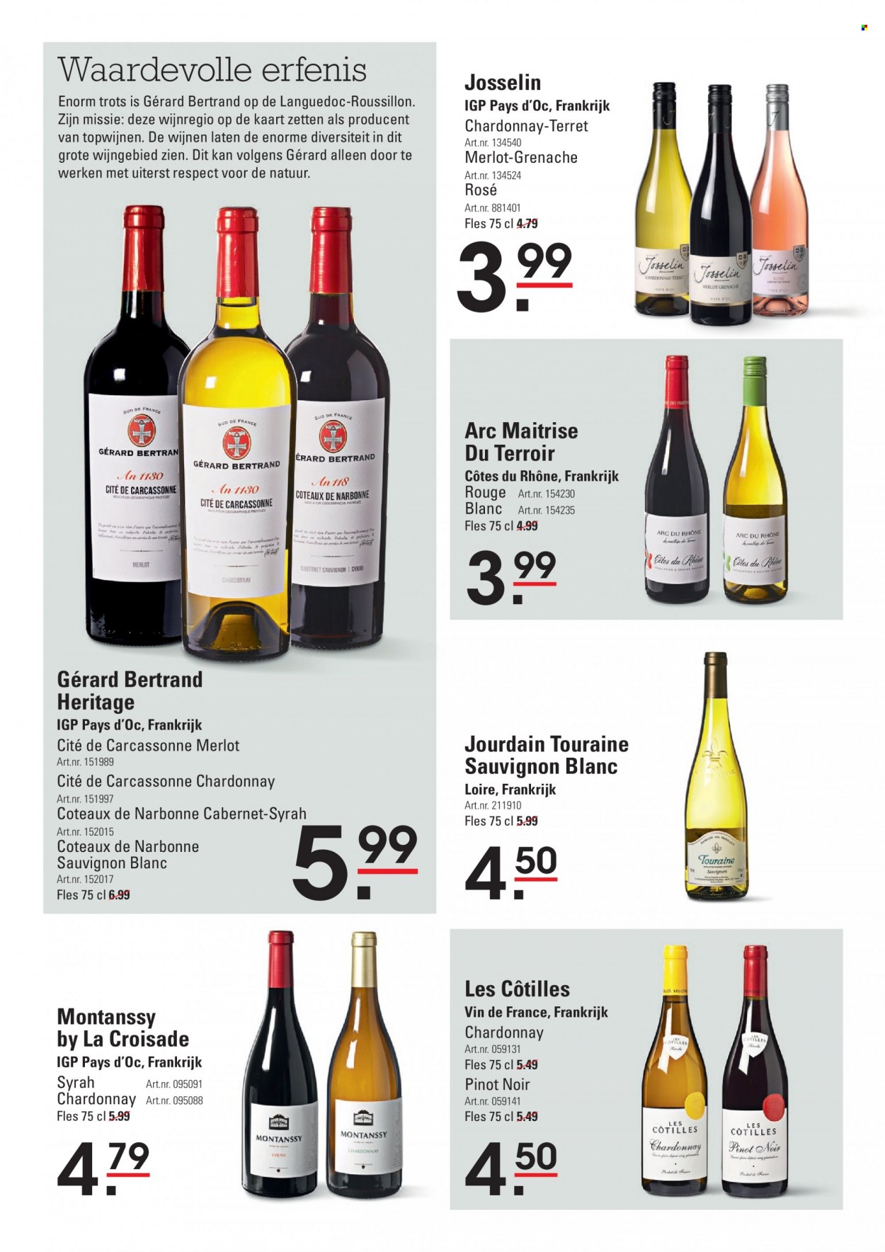 thumbnail - Sligro-aanbieding - 6-1-2022 - 24-1-2022 -  producten in de aanbieding - Chardonnay, Merlot, Pinot Noir, Sauvignon Blanc, Côtes du Rhône. Pagina 4.