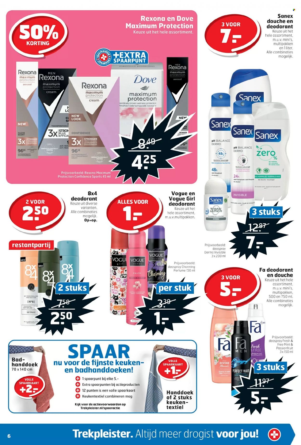 thumbnail - Trekpleister-aanbieding - 4-1-2022 - 9-1-2022 -  producten in de aanbieding - Dove, Sanex, zeep, Fa, anti-transpirant, deodorant, deospray, Rexona. Pagina 6.