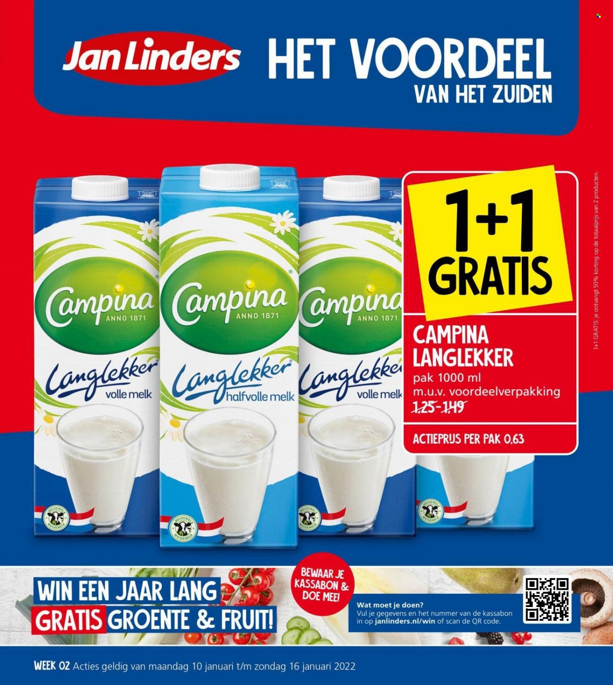 thumbnail - Jan Linders-aanbieding - 10-1-2022 - 16-1-2022 -  producten in de aanbieding - Campina, melk, volle melk. Pagina 1.