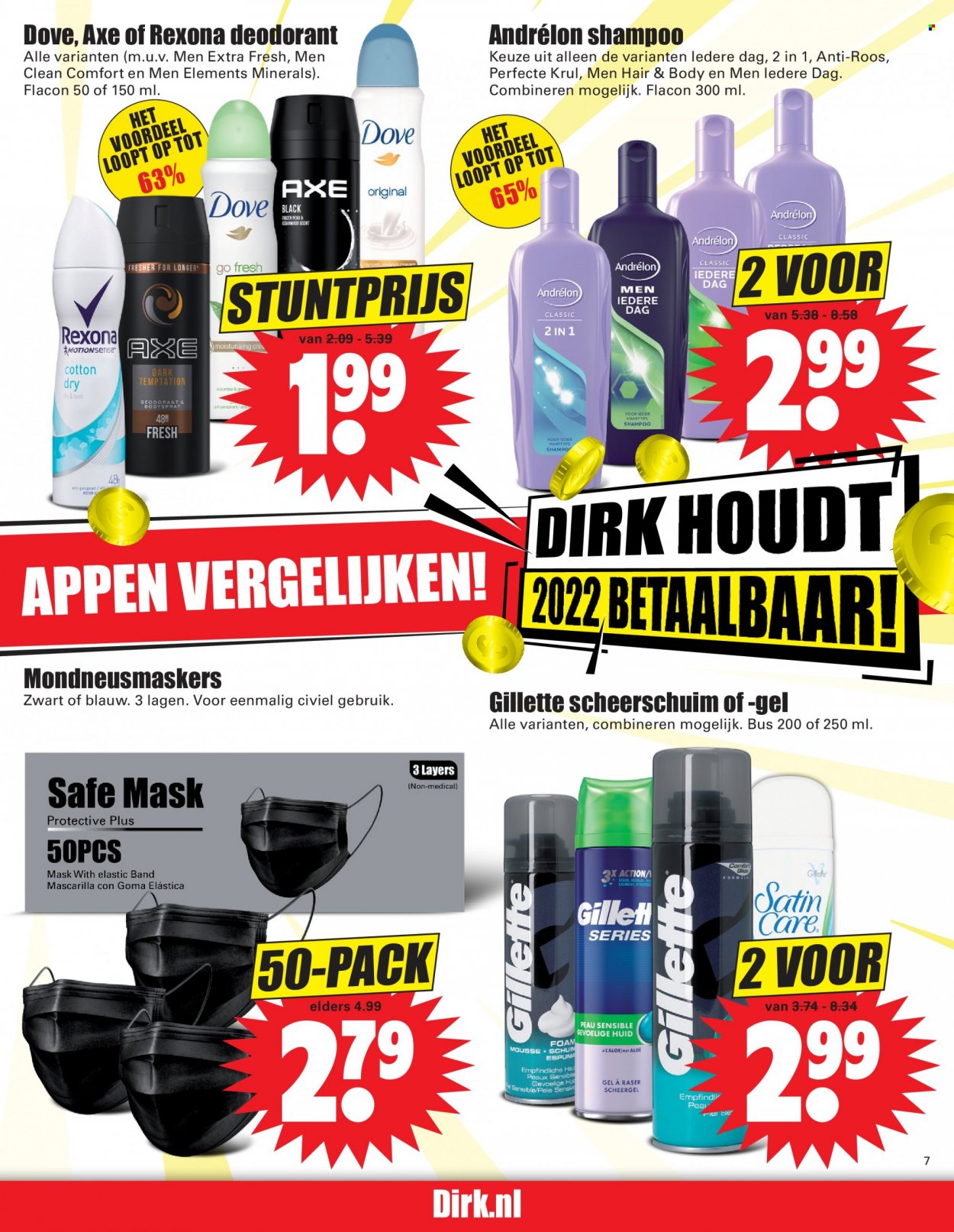 thumbnail - Dirk-aanbieding - 9-1-2022 - 15-1-2022 -  producten in de aanbieding - Dove, shampoo, anti-roos, Andrélon, scheergel, Gillette. Pagina 7.