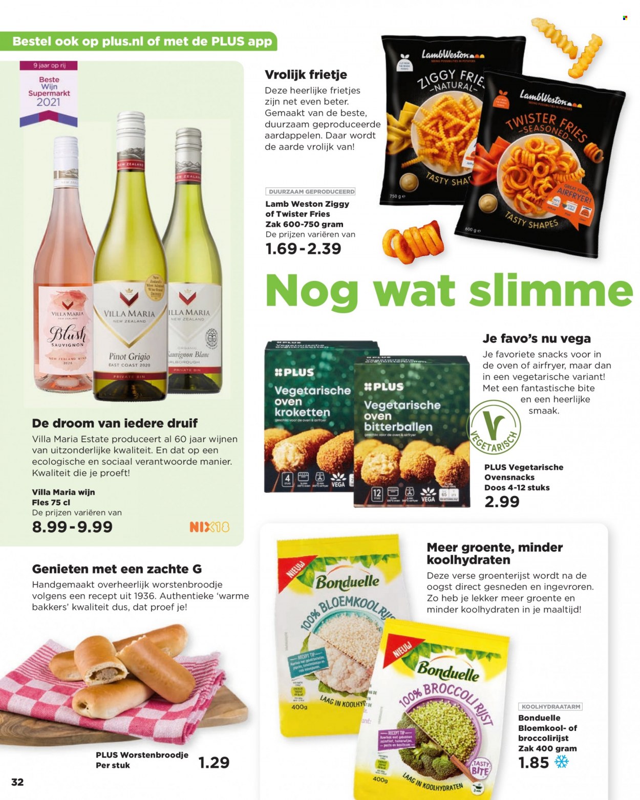 thumbnail - Plus-aanbieding - 9-1-2022 - 31-1-2022 -  producten in de aanbieding - aardappelen, bloemkool, Bonduelle, rijst, Sauvignon Blanc, wijn. Pagina 32.