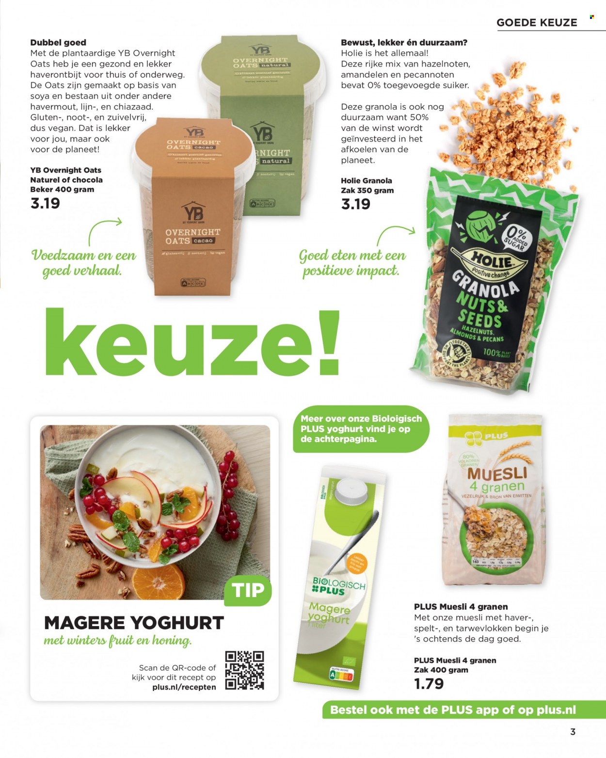 thumbnail - Plus-aanbieding -  producten in de aanbieding - yoghurt, Spelt, suiker, havermout, granola, hazelnoten, pecannoten, amandelen. Pagina 3.