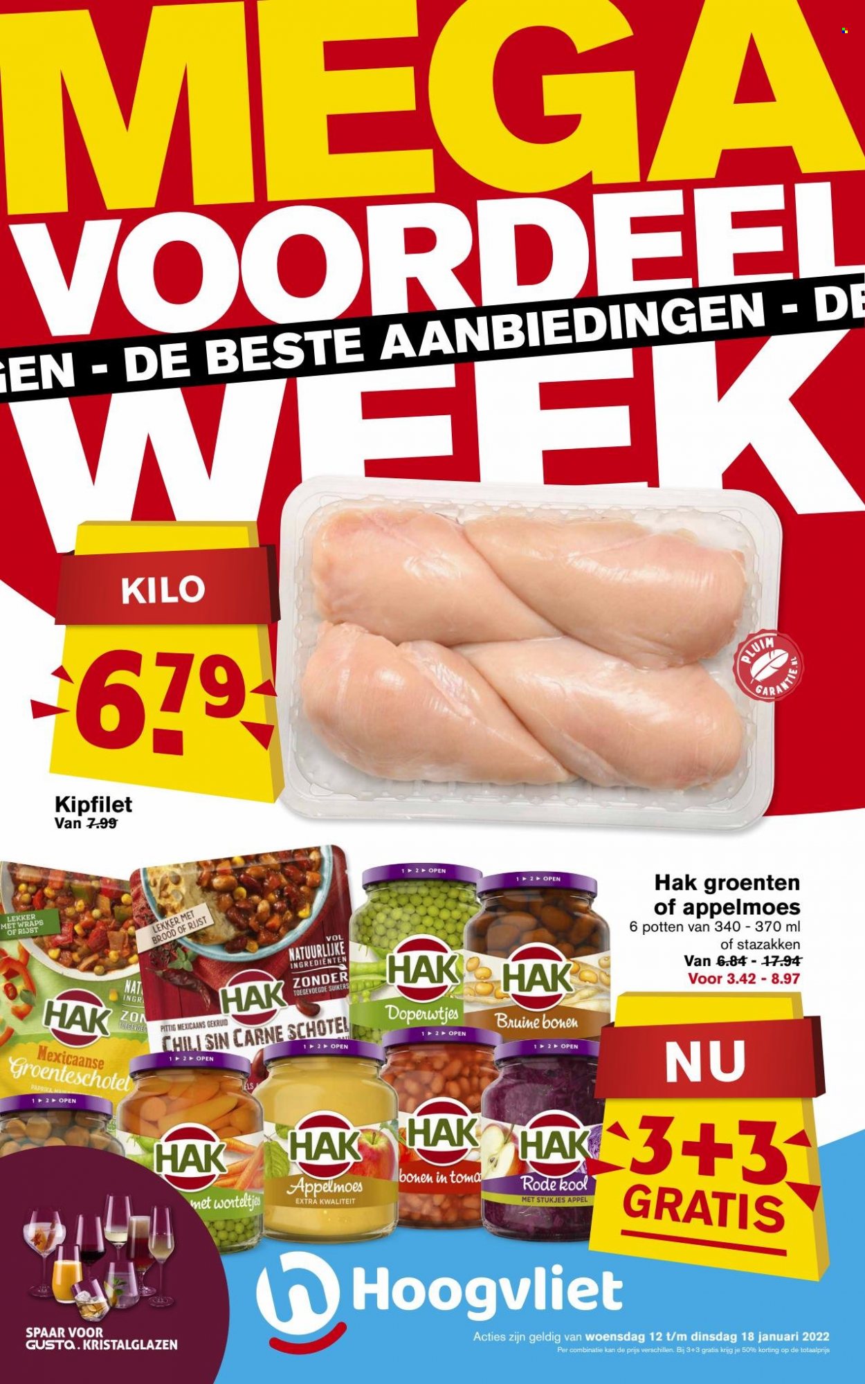 thumbnail - Hoogvliet-aanbieding - 12-1-2022 - 18-1-2022 -  producten in de aanbieding - wraps, brood, kipfilet, bruine bonen, rijst. Pagina 1.