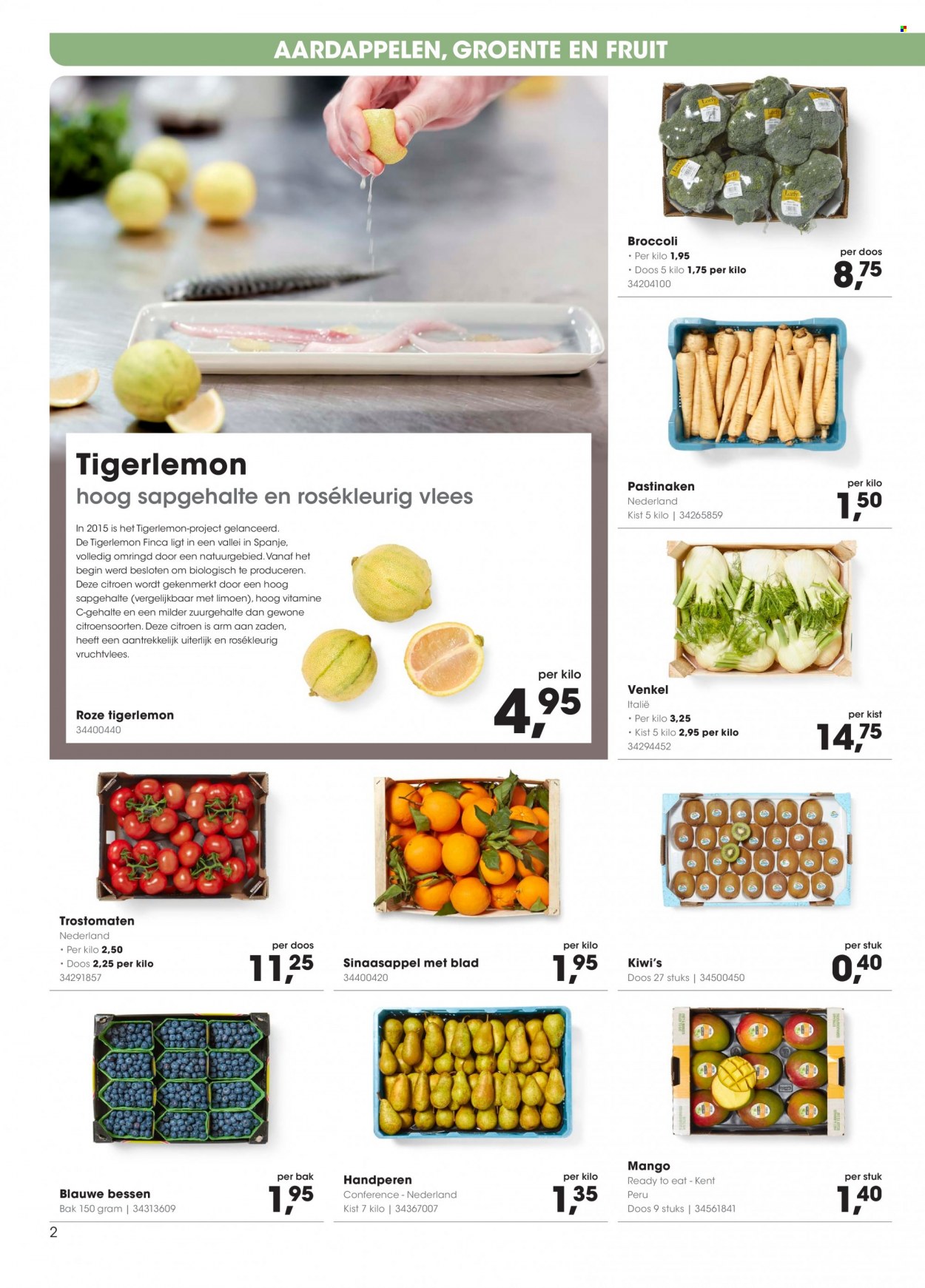 thumbnail - Hanos-aanbieding - 10-1-2022 - 23-1-2022 -  producten in de aanbieding - aardappelen, broccoli, bessen, citroen, kiwi, limoen, mango, sinaasappels, venkel. Pagina 2.
