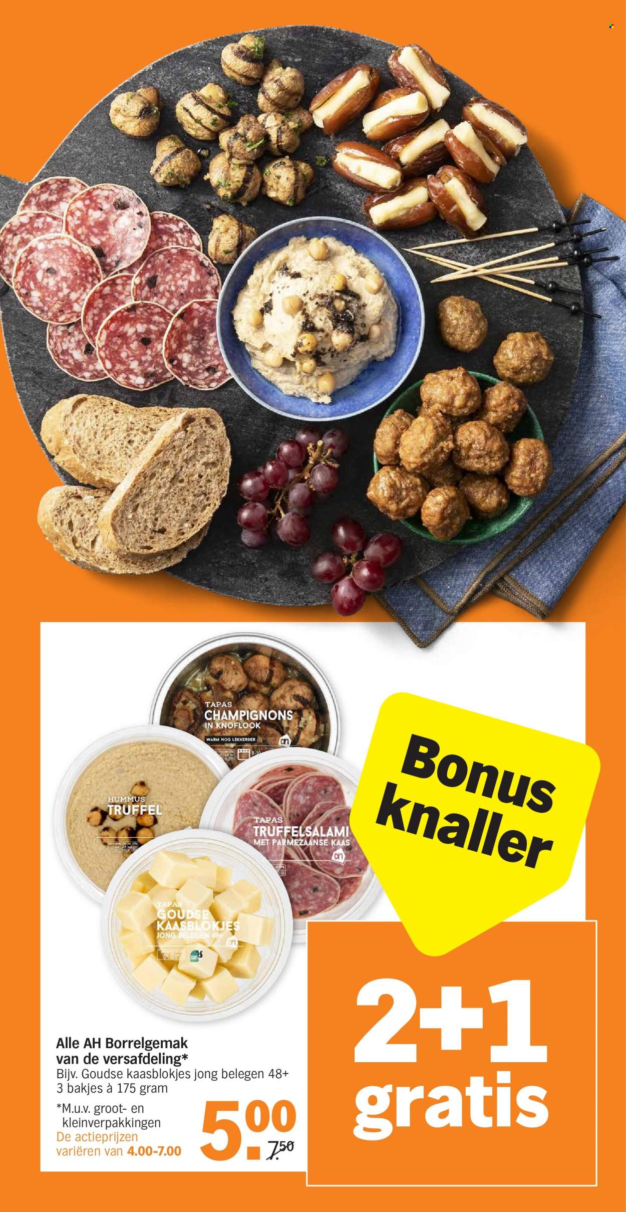 thumbnail - Albert Heijn-aanbieding - 17-1-2022 - 23-1-2022 -  producten in de aanbieding - truffel, champignons, knoflook, tapas, hummus, kaas, kaasblokjes. Pagina 10.