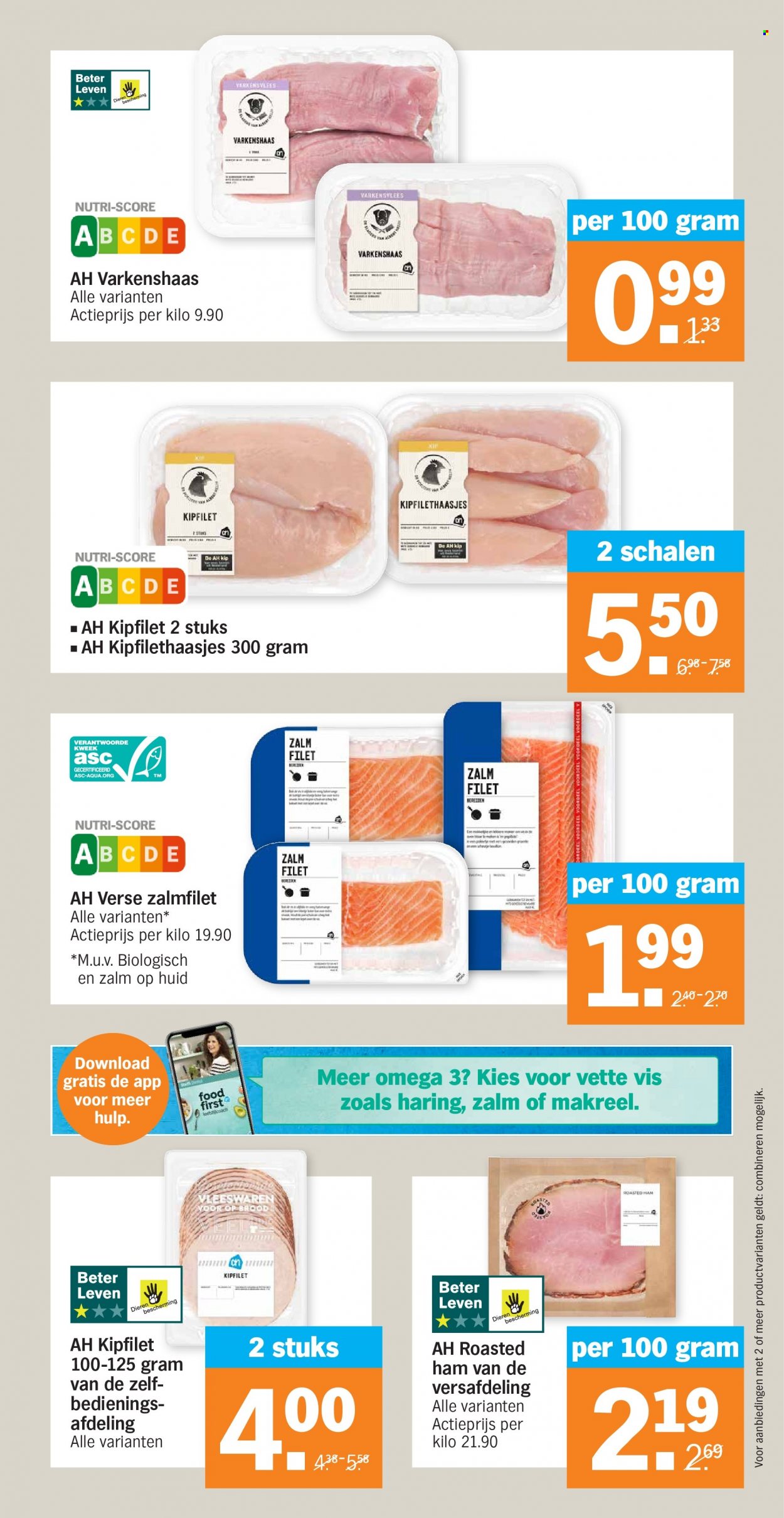 thumbnail - Albert Heijn-aanbieding - 17-1-2022 - 23-1-2022 -  producten in de aanbieding - varkenshaas, varkensvlees, brood, kipfilet, makreel, zalm, zalmfilet, ham, thee. Pagina 13.