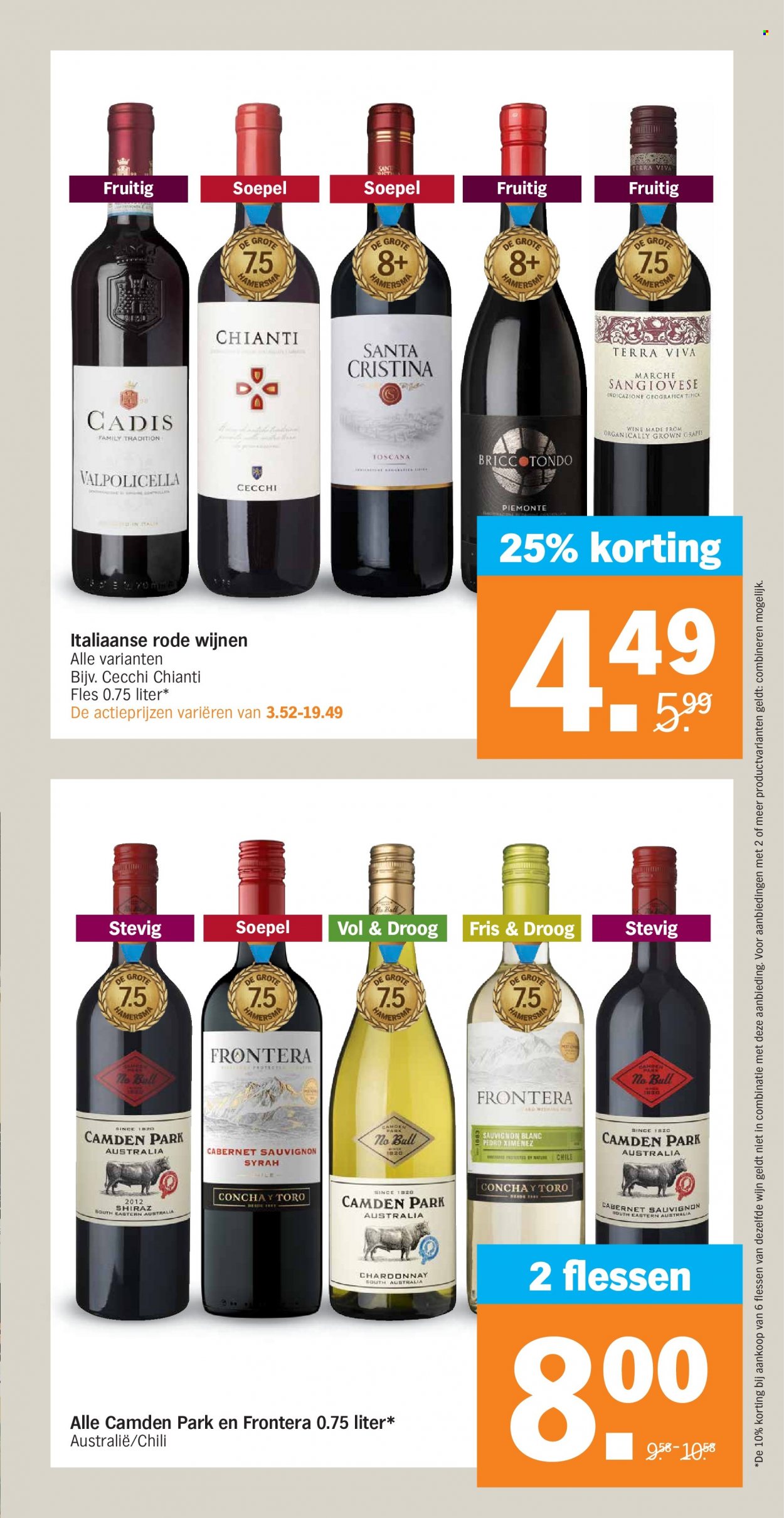 thumbnail - Albert Heijn-aanbieding - 17-1-2022 - 23-1-2022 -  producten in de aanbieding - Cabernet Sauvignon, Chardonnay, Chianti, Sauvignon Blanc, Valpolicella, wijn. Pagina 23.