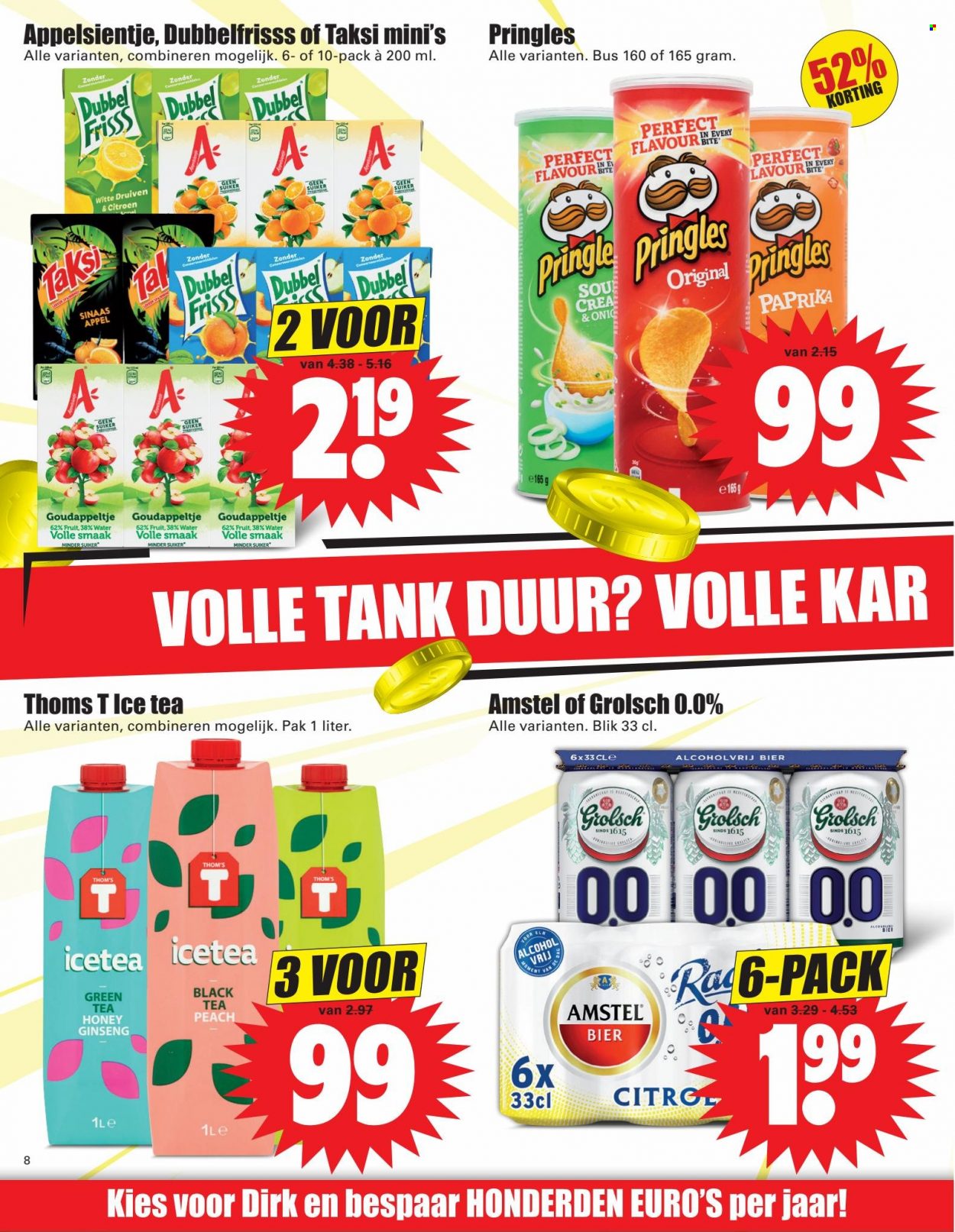 thumbnail - Dirk-aanbieding - 16-1-2022 - 22-1-2022 -  producten in de aanbieding - Amstel Bier, Grolsch, bier, citroen, druiven, Pringles, appelsientje, ice tea, thee. Pagina 8.