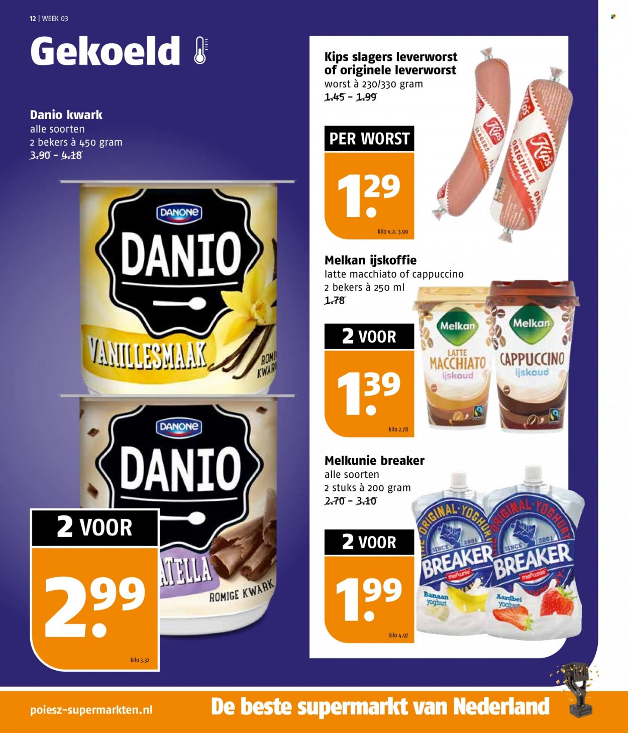 thumbnail - Poiesz-aanbieding - 17-1-2022 - 23-1-2022 -  producten in de aanbieding - banaan, Danone, yoghurt, ijskoffie. Pagina 12.