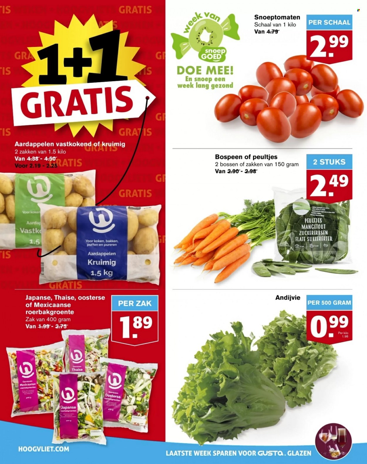 thumbnail - Hoogvliet-aanbieding - 19-1-2022 - 25-1-2022 -  producten in de aanbieding - aardappelen, bospeen, peultjes, andijvie, glazen. Pagina 6.