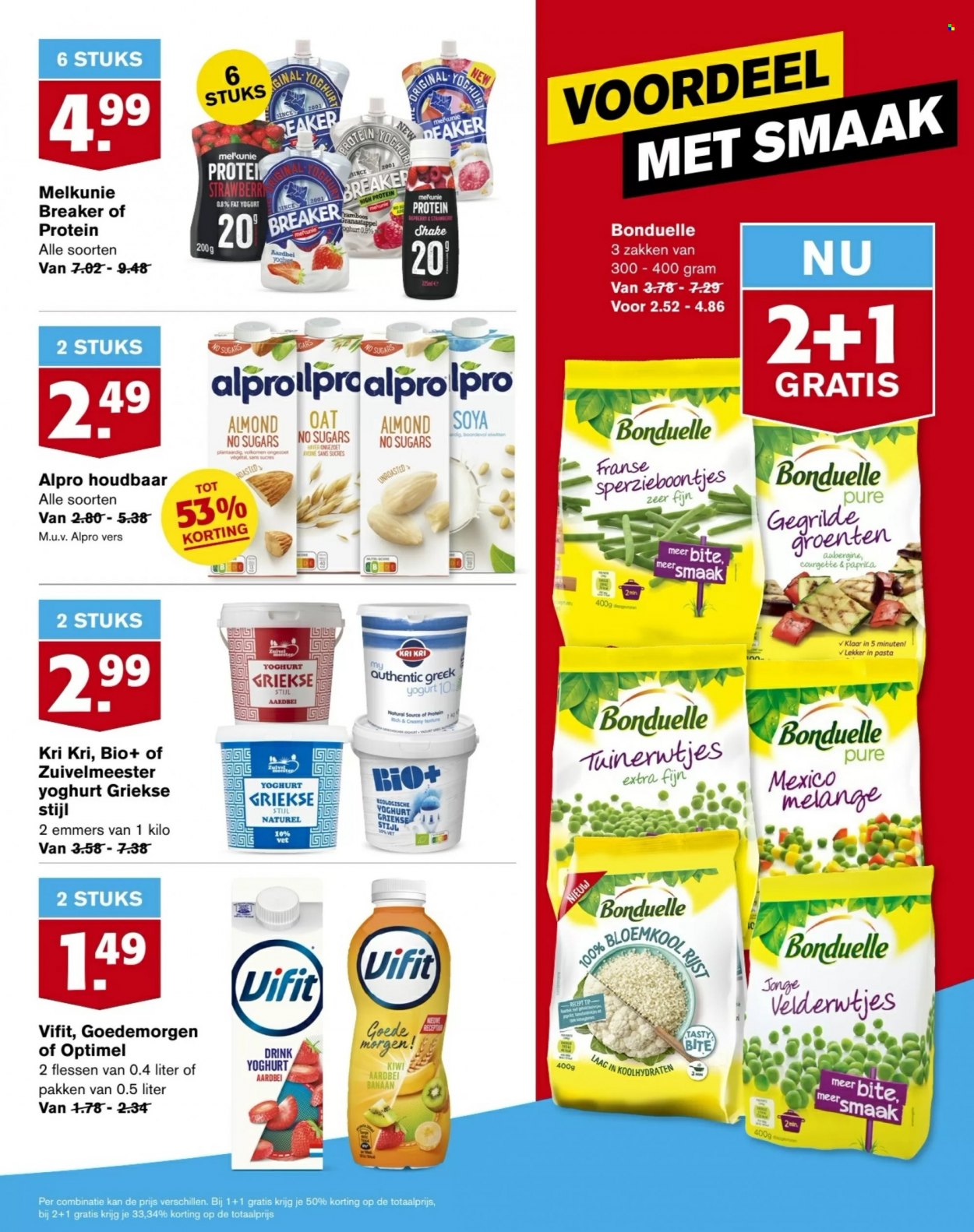 thumbnail - Hoogvliet-aanbieding - 19-1-2022 - 25-1-2022 -  producten in de aanbieding - aubergine, bloemkool, courgette, banaan, kiwi, yoghurt, Bonduelle, pasta. Pagina 13.