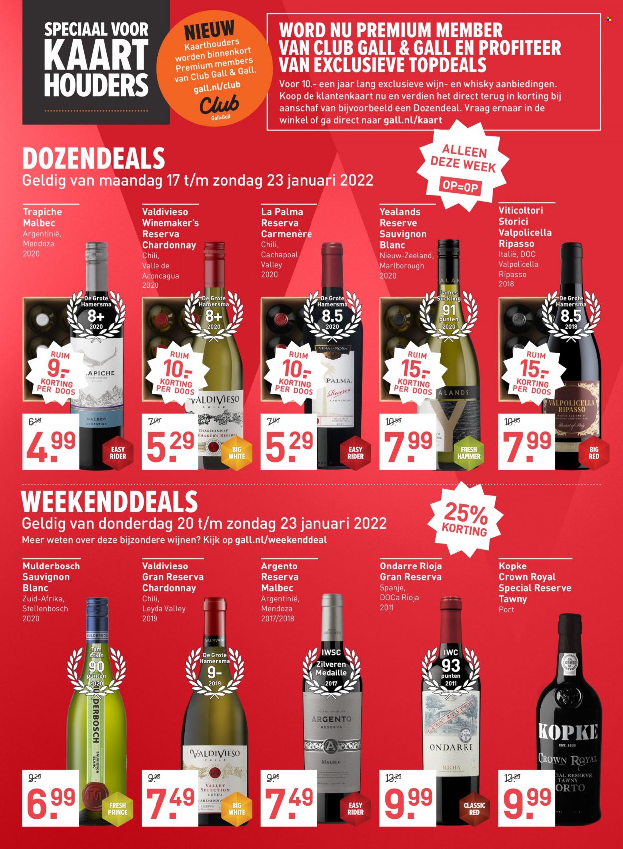 thumbnail - Gall & Gall-aanbieding - 17-1-2022 - 30-1-2022 -  producten in de aanbieding - Carmenère, Chardonnay, Rioja, Sauvignon Blanc, Valpolicella, wijn, Crown Royal, whisky. Pagina 3.