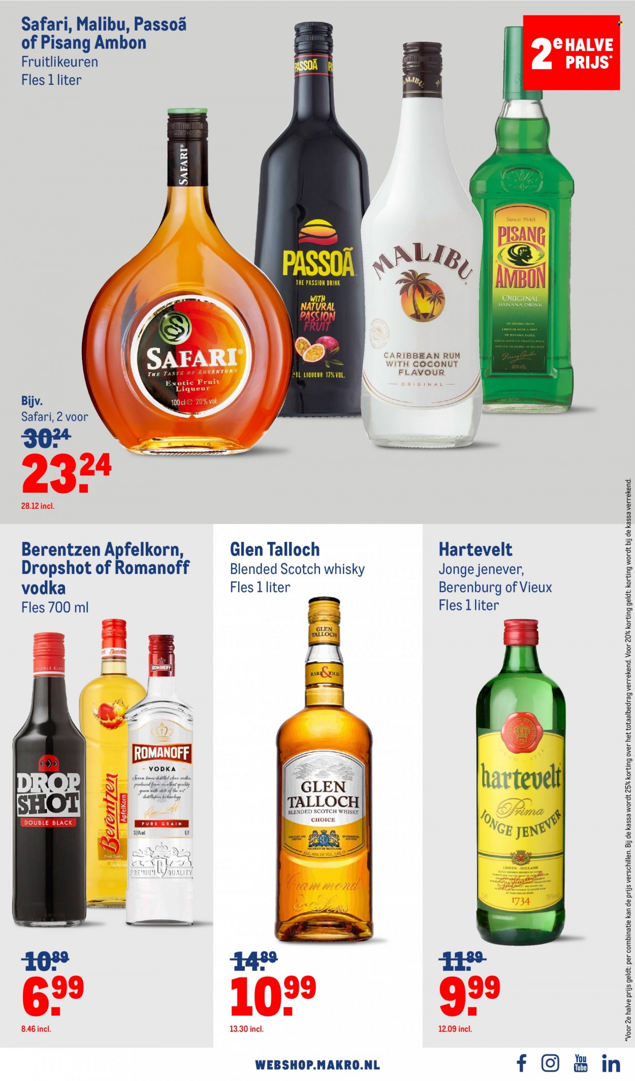 thumbnail - Makro-aanbieding - 19-1-2022 - 15-2-2022 -  producten in de aanbieding - blended scotch whisky, rum, liqueur, Malibu, scotch whisky, vodka, whisky, Jenever, Pisang Ambon. Pagina 19.