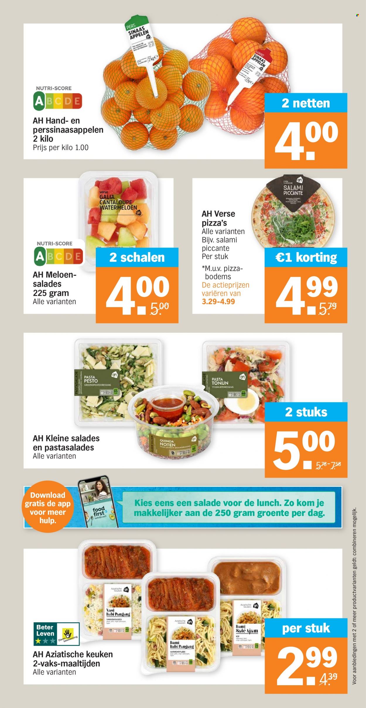 thumbnail - Albert Heijn-aanbieding - 24-1-2022 - 30-1-2022 -  producten in de aanbieding - varkensvlees, meloen, watermeloen, galia meloen, cantaloupe, perssinaasappelen, pizza, quinoa, gember. Pagina 7.