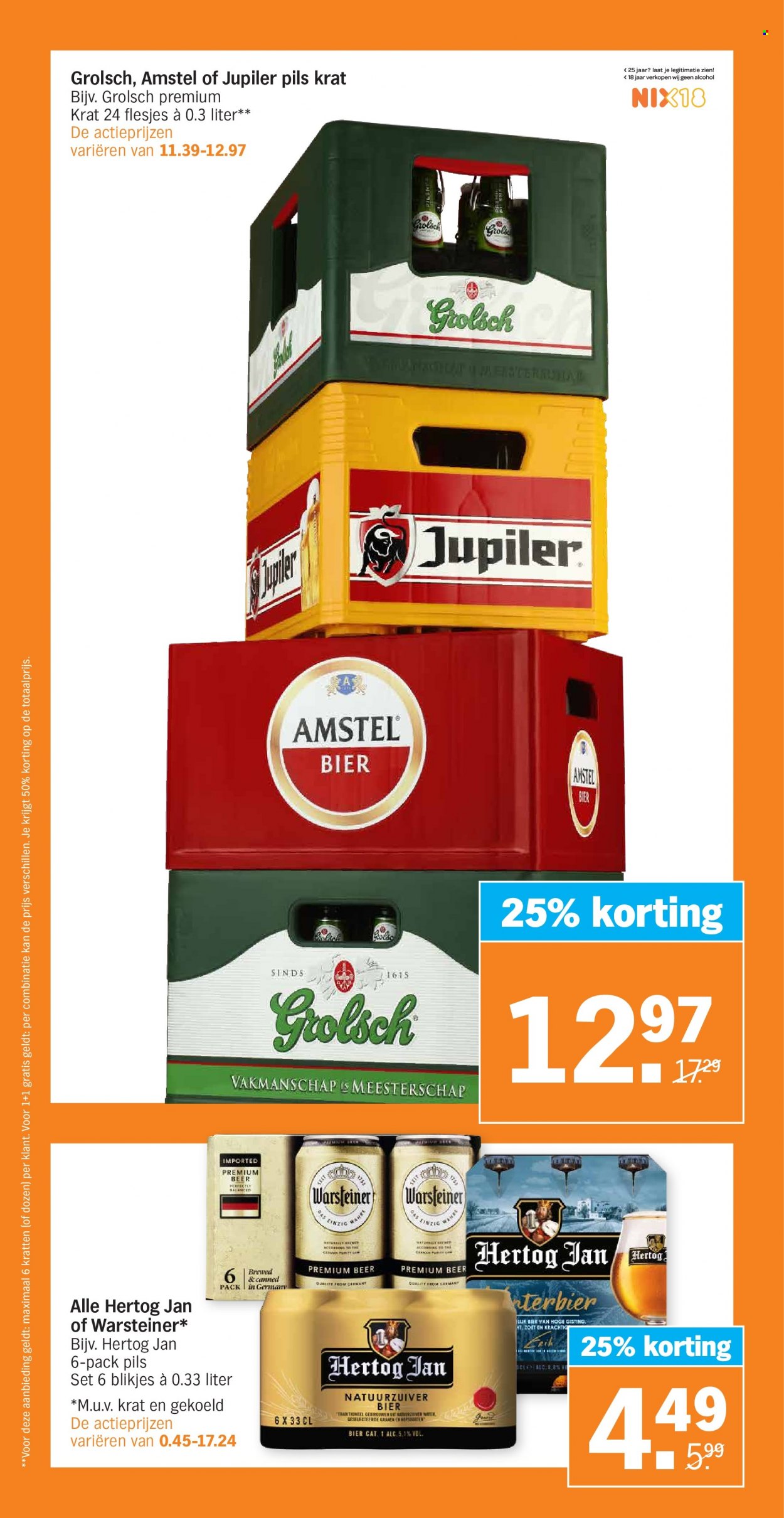 thumbnail - Albert Heijn-aanbieding - 24-1-2022 - 30-1-2022 -  producten in de aanbieding - Warsteiner, Amstel Bier, Hertog Jan, Grolsch, Jupiler, bier. Pagina 20.