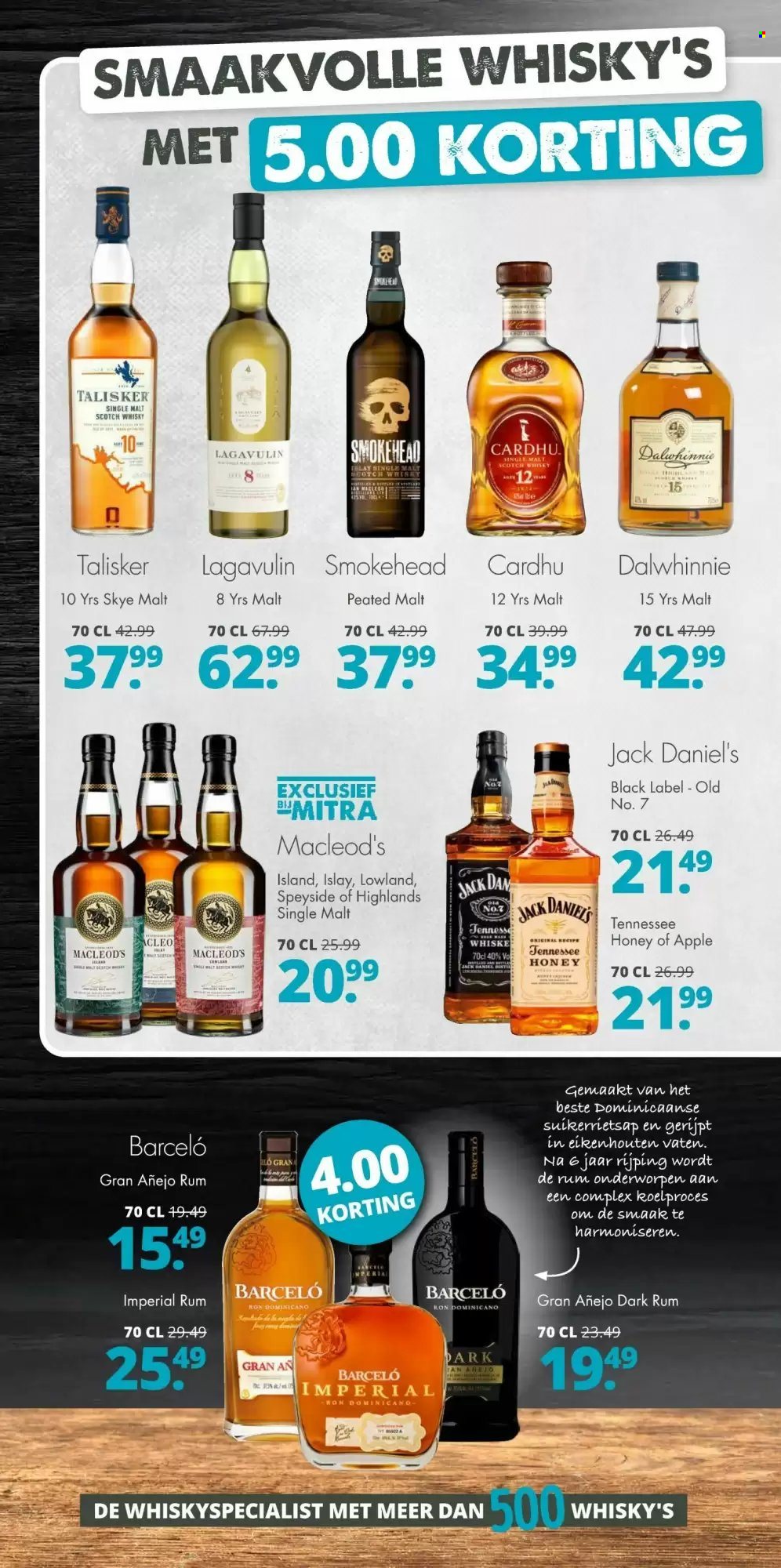 thumbnail - Mitra-aanbieding - 24-1-2022 - 6-2-2022 -  producten in de aanbieding - rum, Jack Daniel's, scotch whisky, Single Malt, whisky, Talisker, Cardhu. Pagina 2.