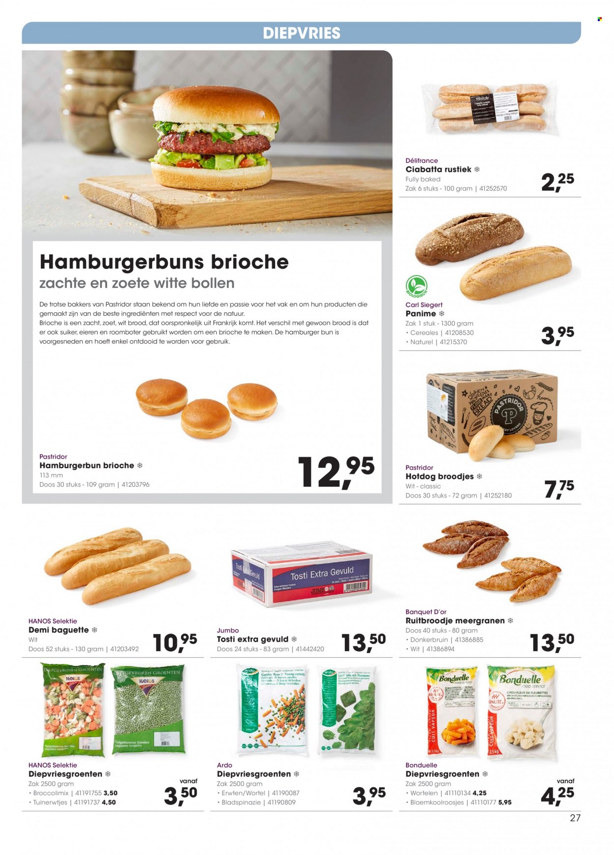 thumbnail - Hanos-aanbieding - 24-1-2022 - 6-2-2022 -  producten in de aanbieding - baguette, ciabatta, brood, broodje, brioche, spinazie, roomboter, Bonduelle, suiker, Frankrijk. Pagina 27.