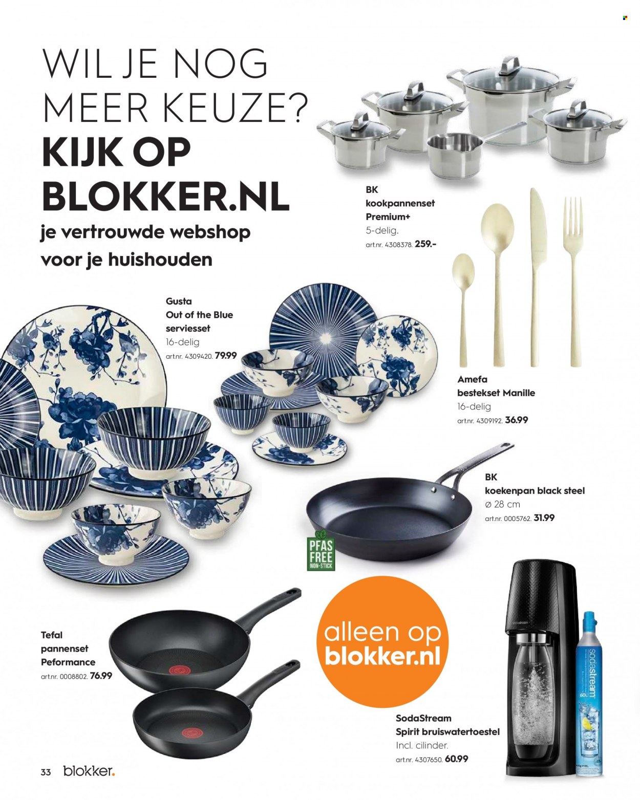 thumbnail - Blokker-aanbieding - 24-1-2022 - 20-2-2022 -  producten in de aanbieding - bestekset, koekenpan, pannenset, SodaStream, Tefal. Pagina 33.
