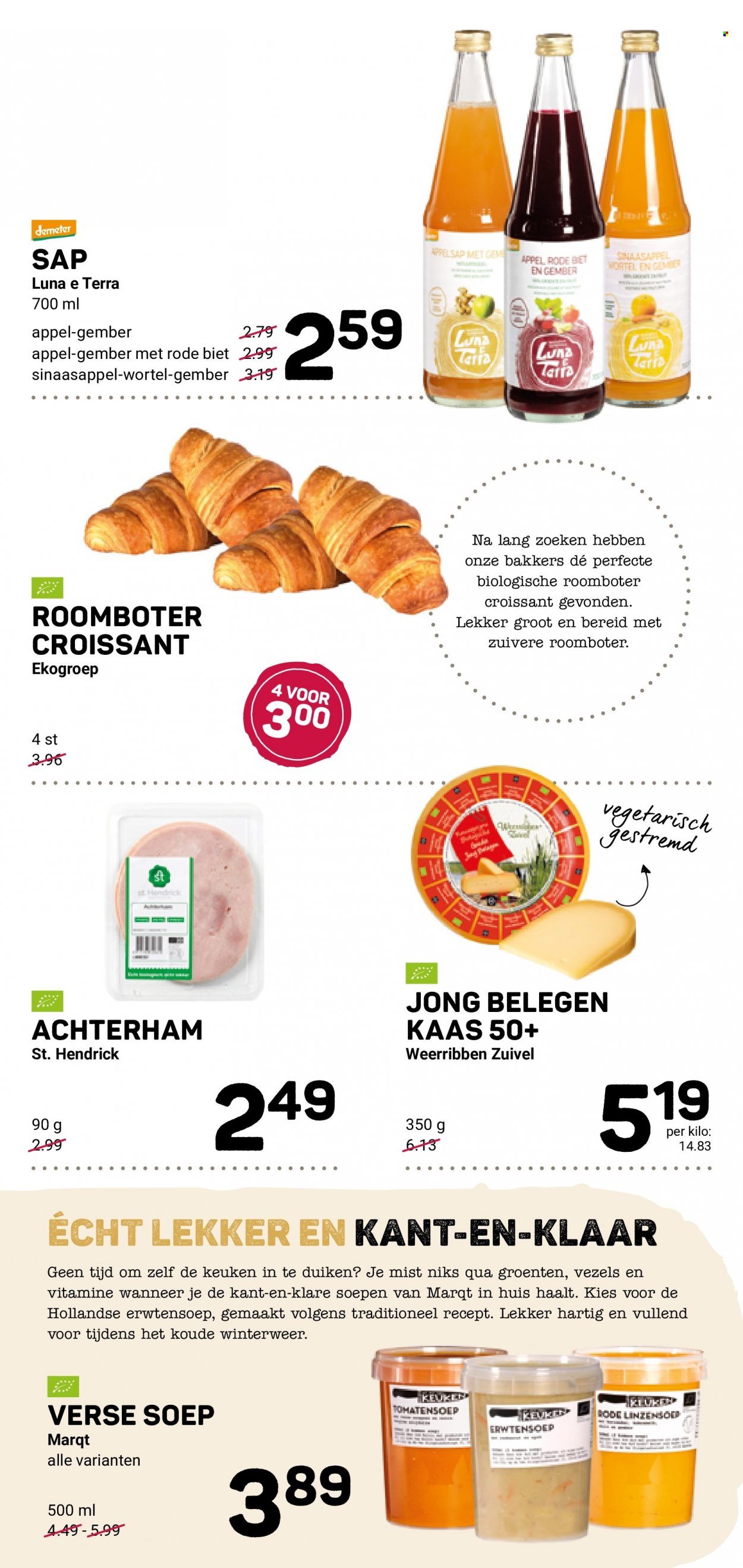 thumbnail - Ekoplaza-aanbieding - 26-1-2022 - 1-2-2022 -  producten in de aanbieding - croissant, hollandse erwtensoep, achterham, belegen kaas, kaas, roomboter, appelsap. Pagina 3.