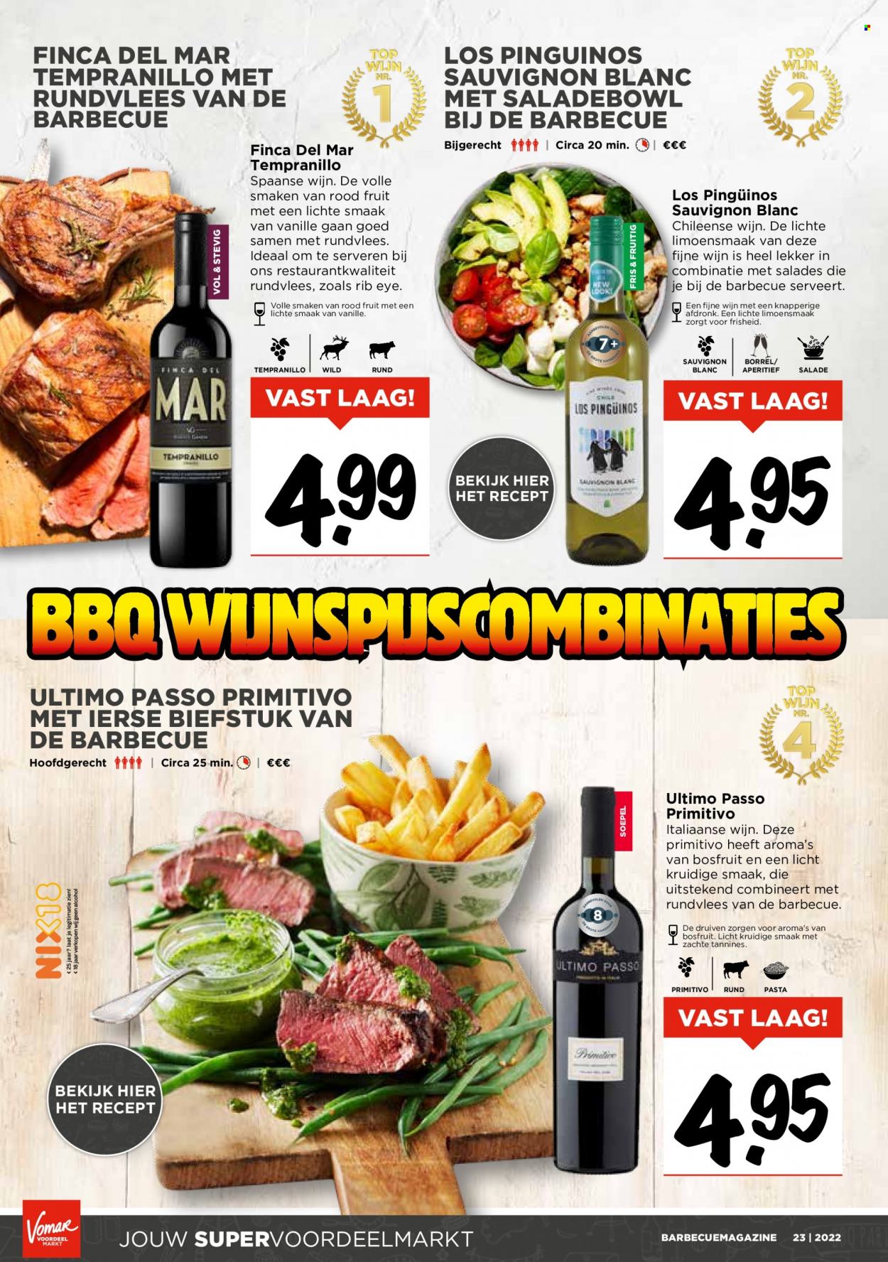 thumbnail - Vomar-aanbieding -  producten in de aanbieding - ribeye, rundvlees, BBQ, Sauvignon Blanc, wijn. Pagina 23.