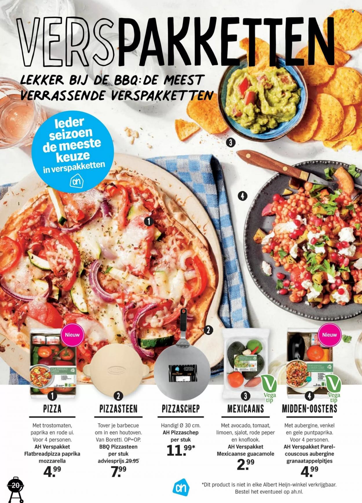 thumbnail - Albert Heijn-aanbieding -  producten in de aanbieding - puntpaprika, pizza, couscous, BBQ. Pagina 20.