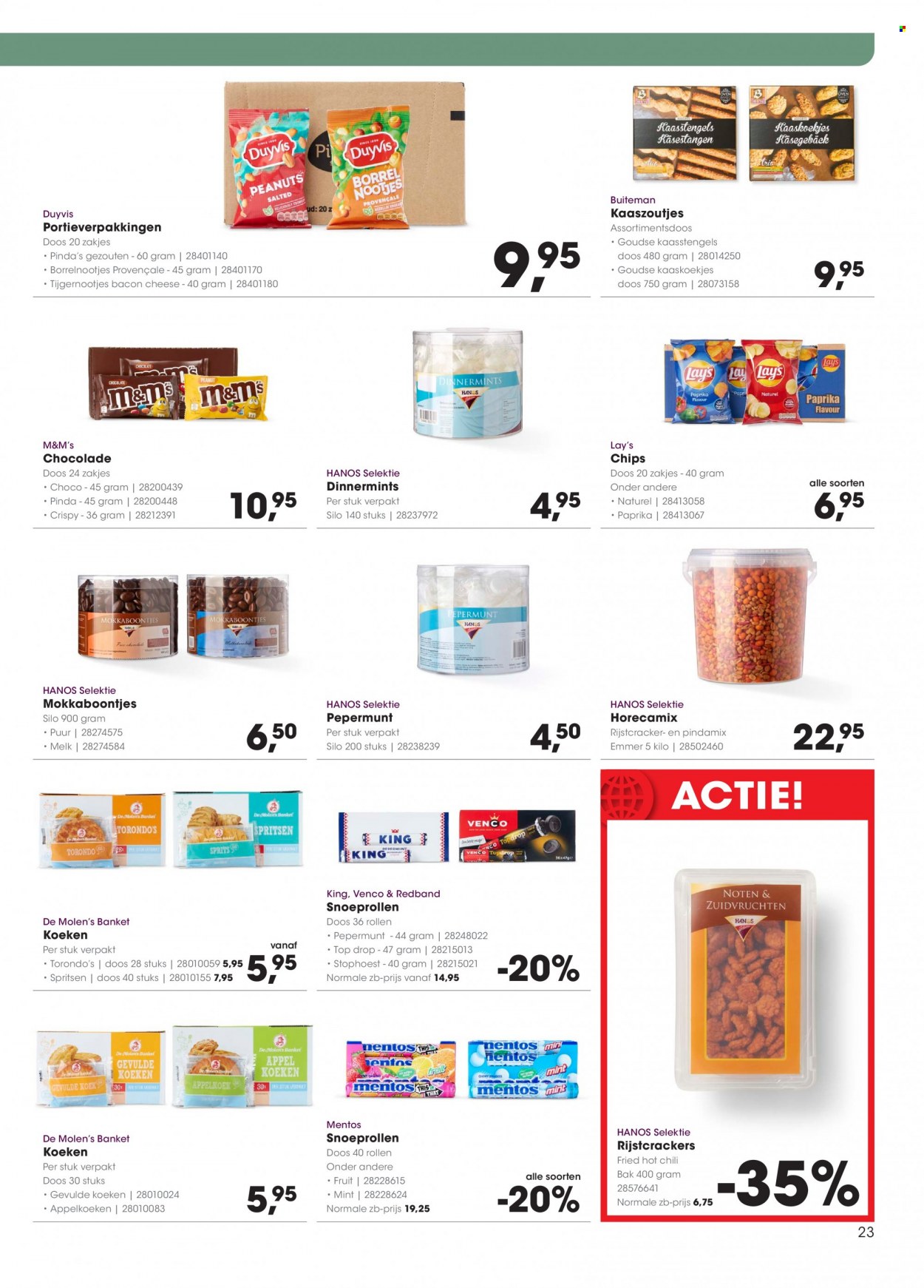 thumbnail - Hanos-aanbieding - 16-5-2022 - 29-5-2022 -  producten in de aanbieding - bacon, melk, chocolade, M&M's, chips, pinda's. Pagina 23.