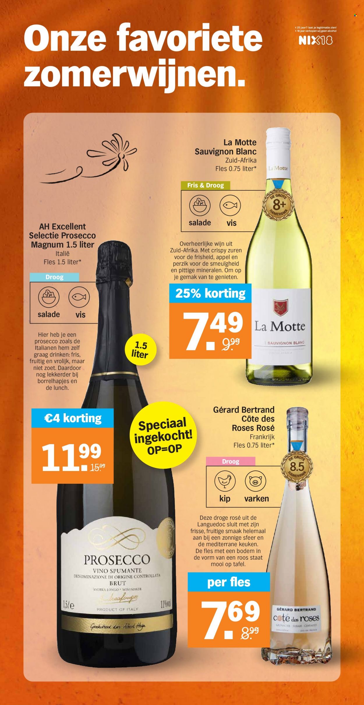 thumbnail - Albert Heijn-aanbieding - 23-5-2022 - 29-5-2022 -  producten in de aanbieding - perzik, Magnum, prosecco, Sauvignon Blanc, wijn. Pagina 30.