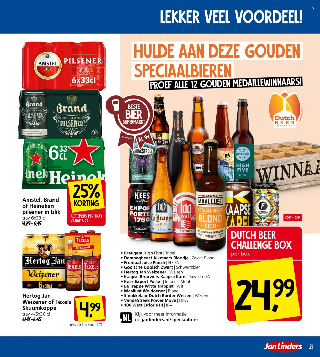 thumbnail - Jan Linders-aanbieding - 23-5-2022 - 29-5-2022 -  producten in de aanbieding - pilsener, Amstel Bier, Heineken, Hertog Jan, bier. Pagina 21.