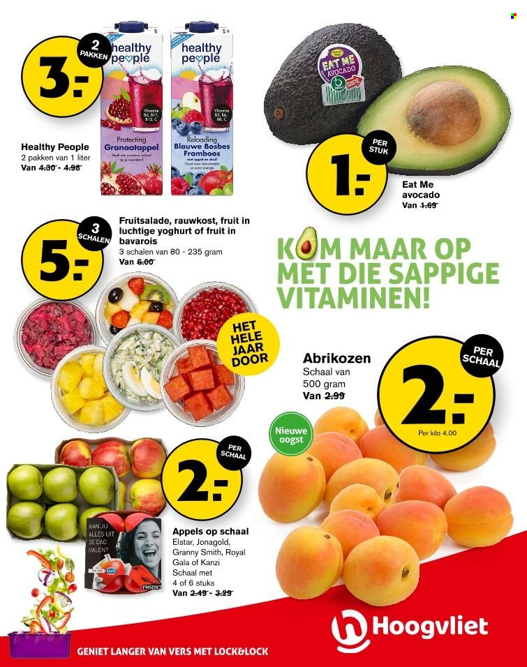 thumbnail - Hoogvliet-aanbieding - 25-5-2022 - 31-5-2022 -  producten in de aanbieding - bavarois, appels, avocado, granaatappel, fruitsalade, abrikozen, yoghurt, kom, B12. Pagina 4.