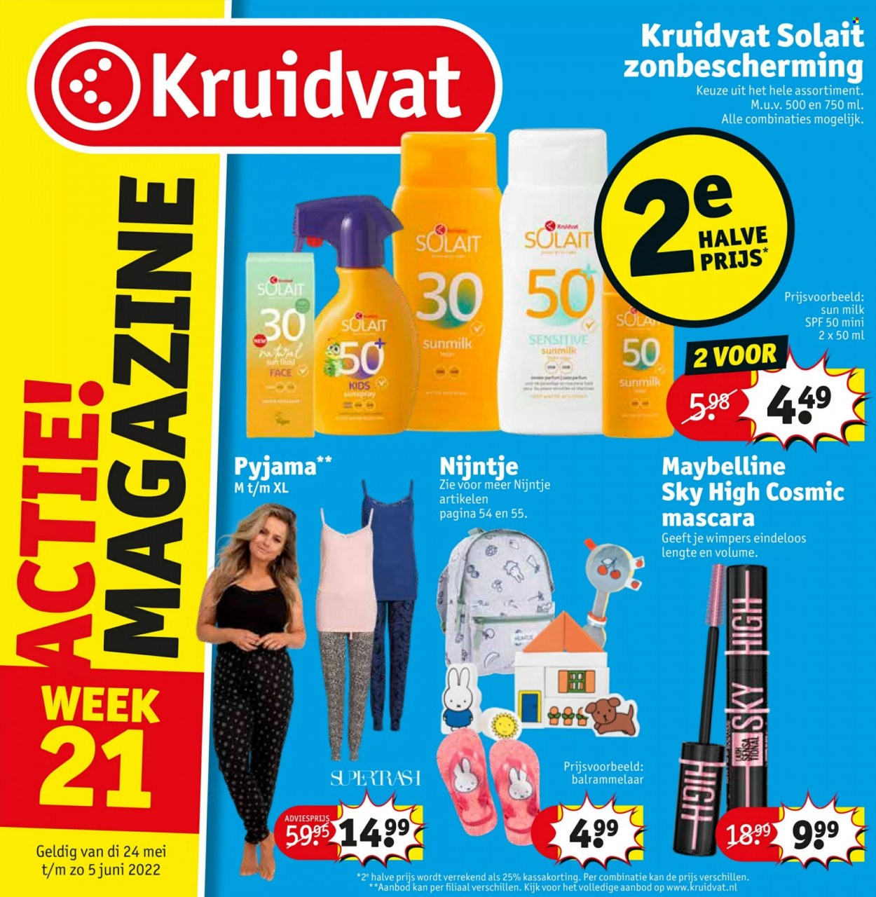thumbnail - Kruidvat-aanbieding - 24-5-2022 - 5-6-2022 -  producten in de aanbieding - mascara, Maybelline, Nijntje, pyjama. Pagina 1.