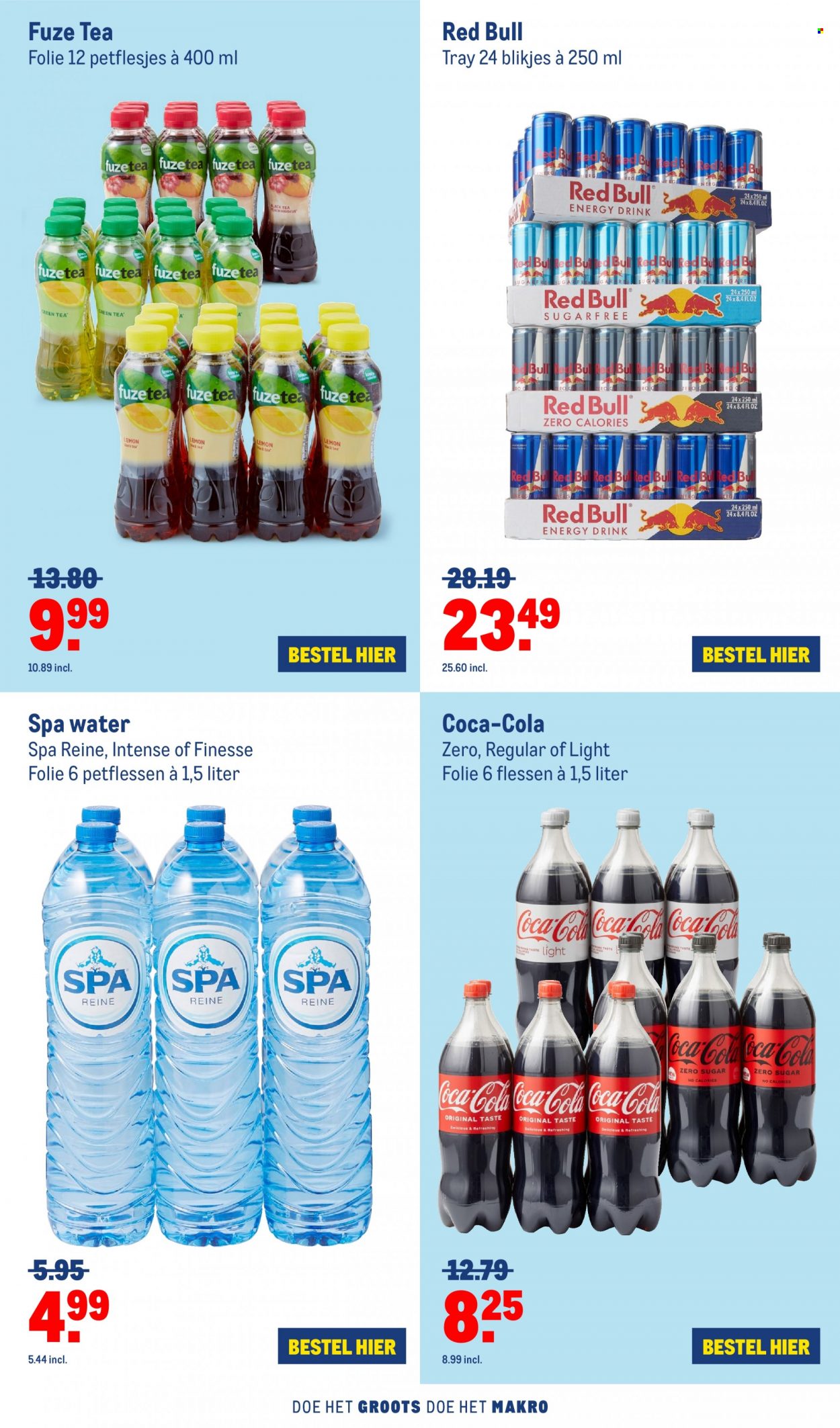 thumbnail - Makro-aanbieding - 22-6-2022 - 5-7-2022 -  producten in de aanbieding - Coca-Cola, Red Bull, energy drink, mineraalwater, Spa, thee, fuzetea. Pagina 26.