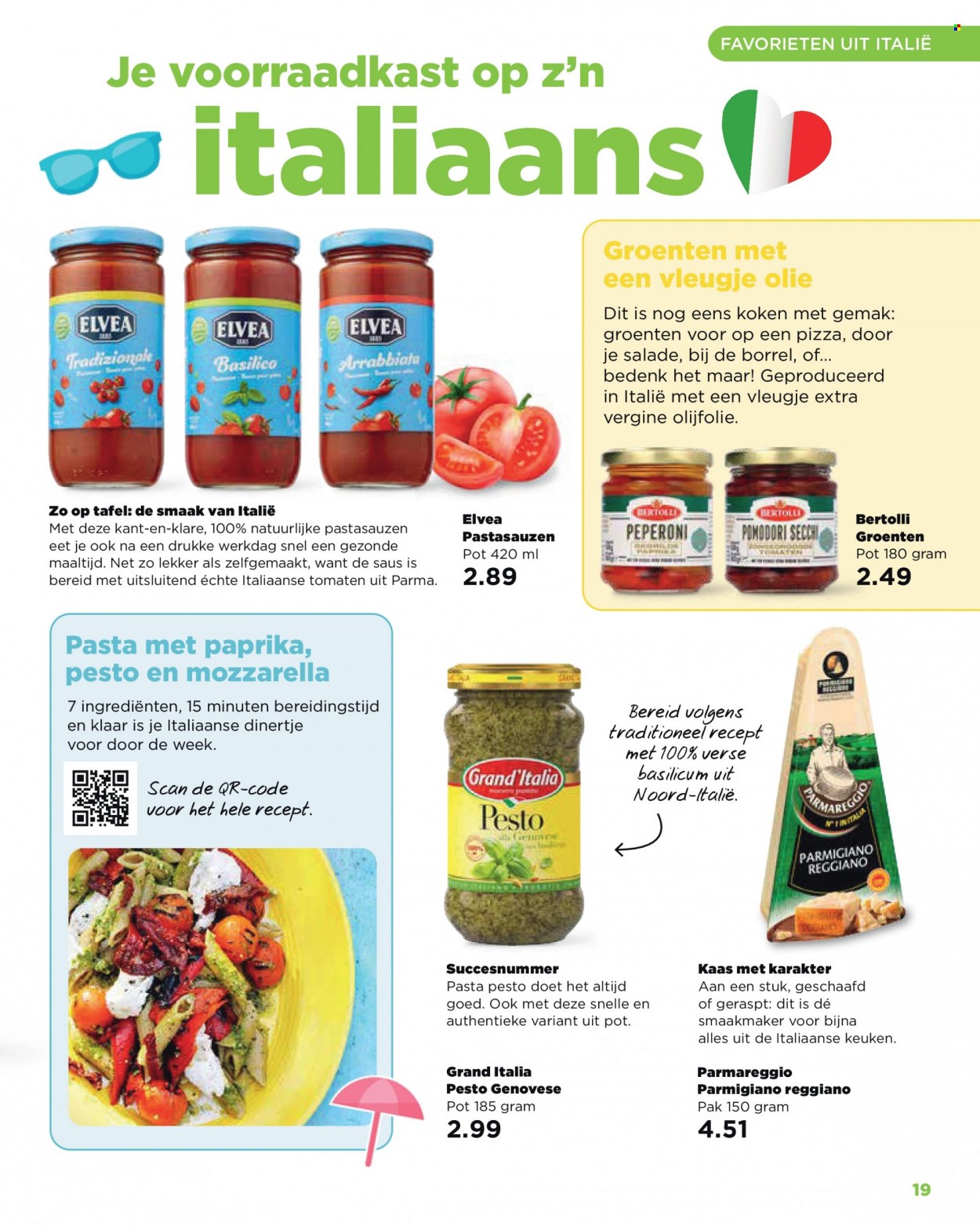 thumbnail - Plus-aanbieding -  producten in de aanbieding - Bertolli, pizza, kaas, basilicum, olijfolie. Pagina 19.