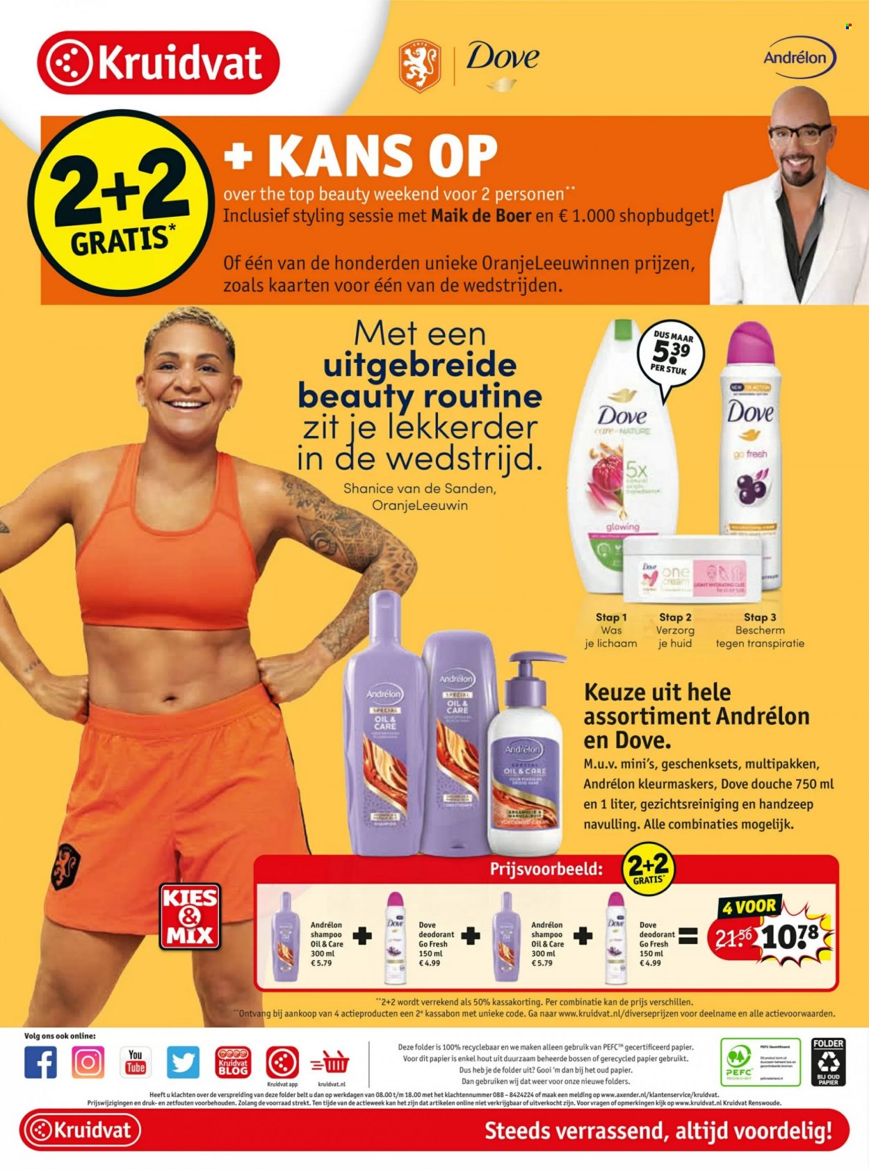 thumbnail - Kruidvat-aanbieding - 27-6-2022 - 10-7-2022 -  producten in de aanbieding - shampoo, Dove, handzeep, gezichtsreiniging, styling, Andrélon, deodorant, top. Pagina 72.