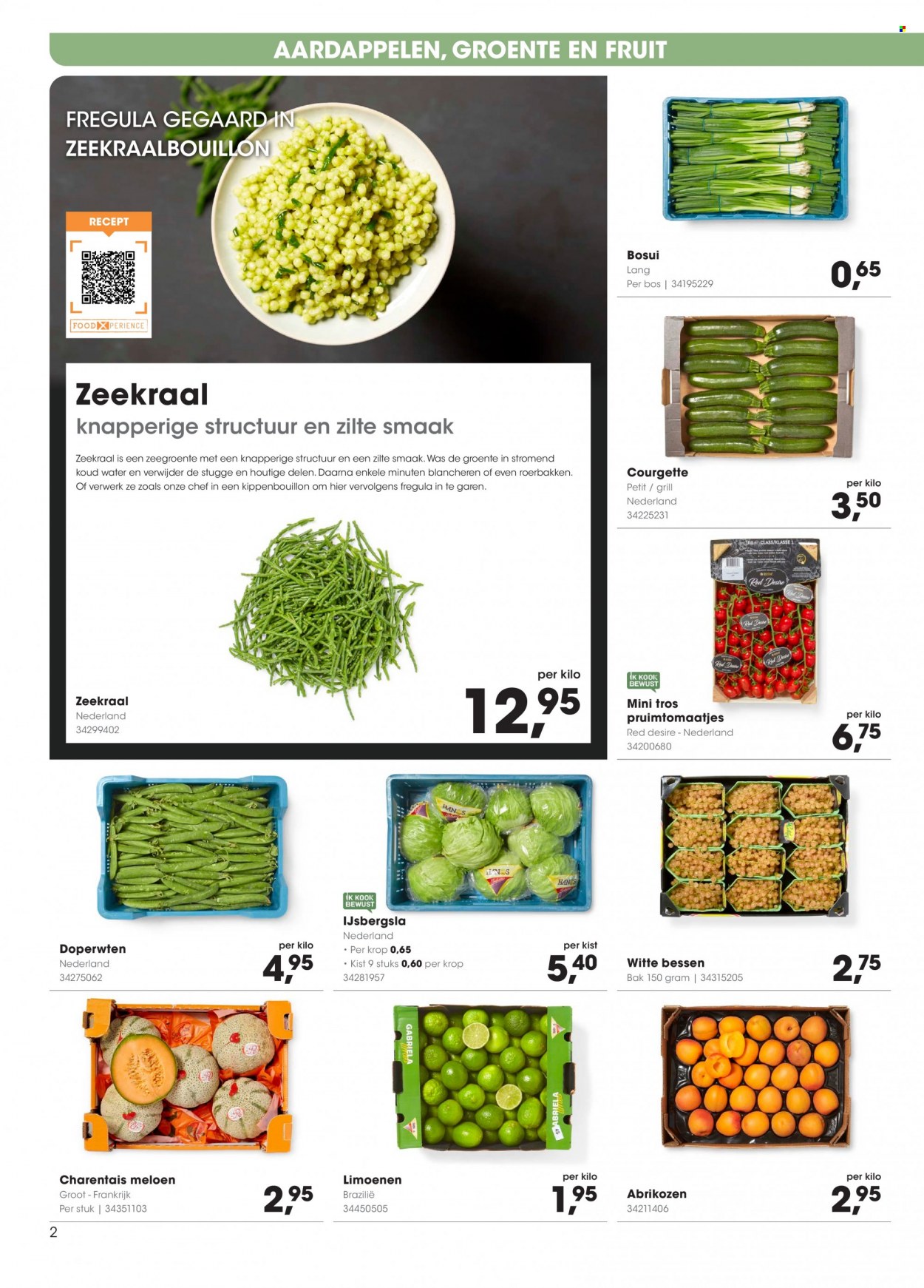 thumbnail - Hanos-aanbieding - 27-6-2022 - 10-7-2022 -  producten in de aanbieding - aardappelen, bosui, doperwten, ijsbergsla, meloen, zeekraal, courgette, bessen, abrikozen, kippenbouillon, Frankrijk, grill. Pagina 2.