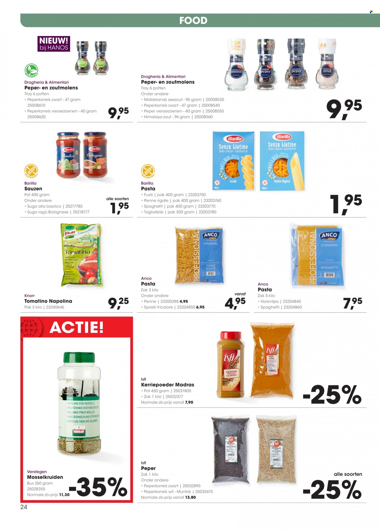 thumbnail - Hanos-aanbieding - 27-6-2022 - 10-7-2022 -  producten in de aanbieding - Knorr, pasta, penne, spaghetti, tagliatelle, himalayazout. Pagina 24.