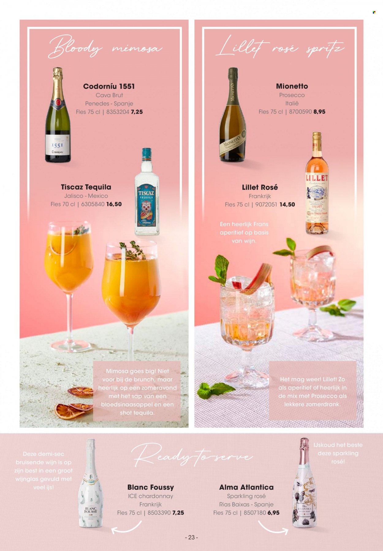 thumbnail - Hanos-aanbieding - 27-6-2022 - 24-7-2022 -  producten in de aanbieding - Cava, Chardonnay, prosecco, Frankrijk, Tequila, mimosa. Pagina 23.