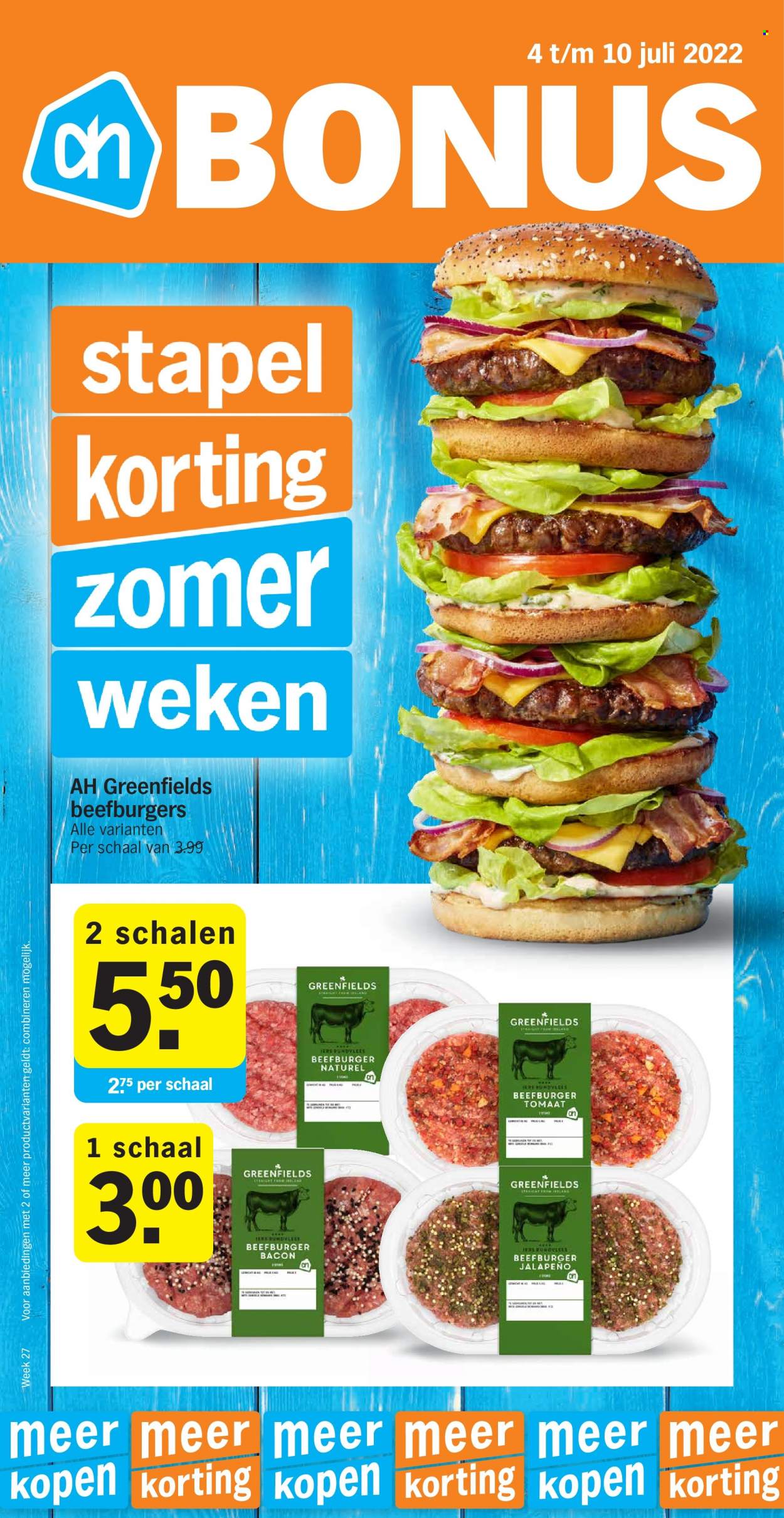thumbnail - Albert Heijn-aanbieding - 4-7-2022 - 10-7-2022 -  producten in de aanbieding - rundvlees, bacon. Pagina 1.