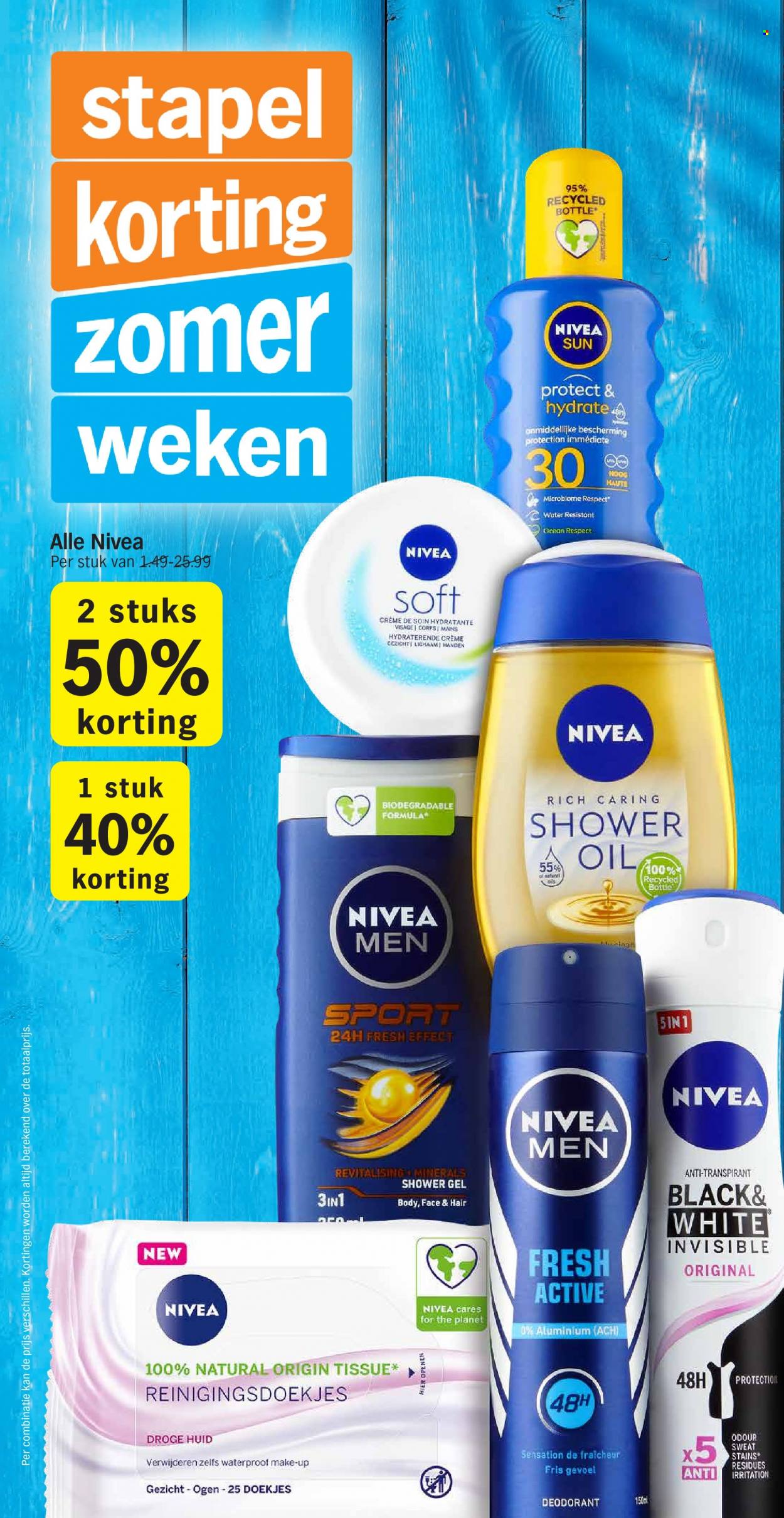 thumbnail - Albert Heijn-aanbieding - 4-7-2022 - 10-7-2022 -  producten in de aanbieding - crème, reinigingsdoekjes, shower, showergel, Nivea Men, Nivea, anti-transpirant, deodorant. Pagina 14.