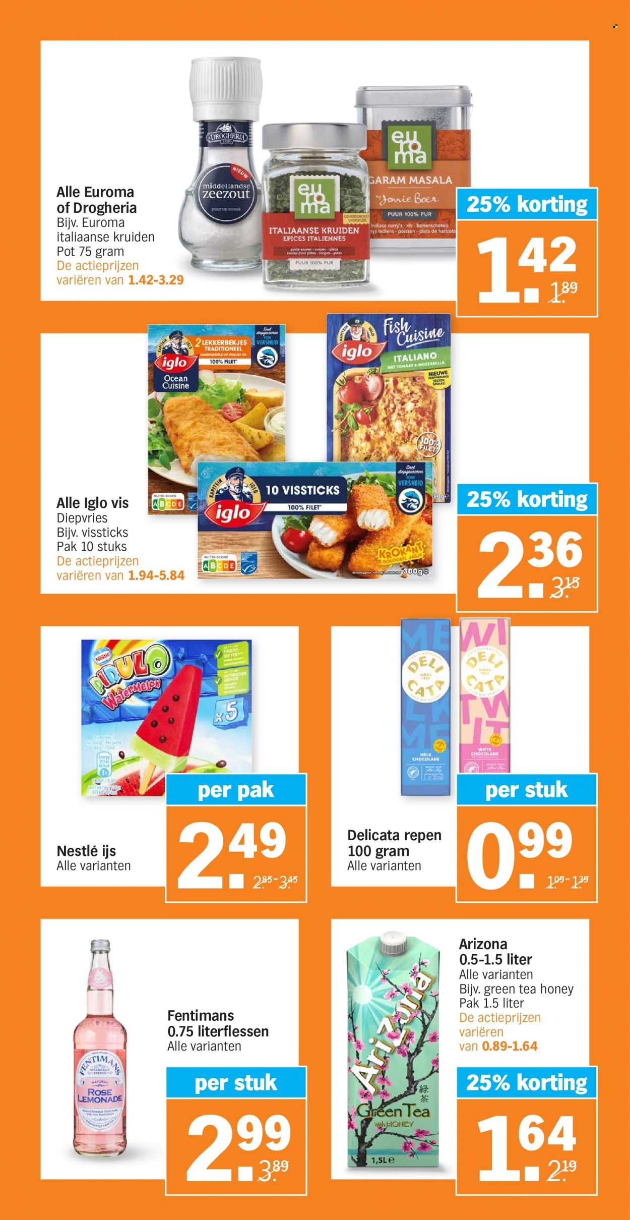 thumbnail - Albert Heijn-aanbieding - 4-7-2022 - 10-7-2022 -  producten in de aanbieding - pizza, Nestlé, Iglo, chocolade, pasta, curry, italiaanse kruiden, thee. Pagina 26.