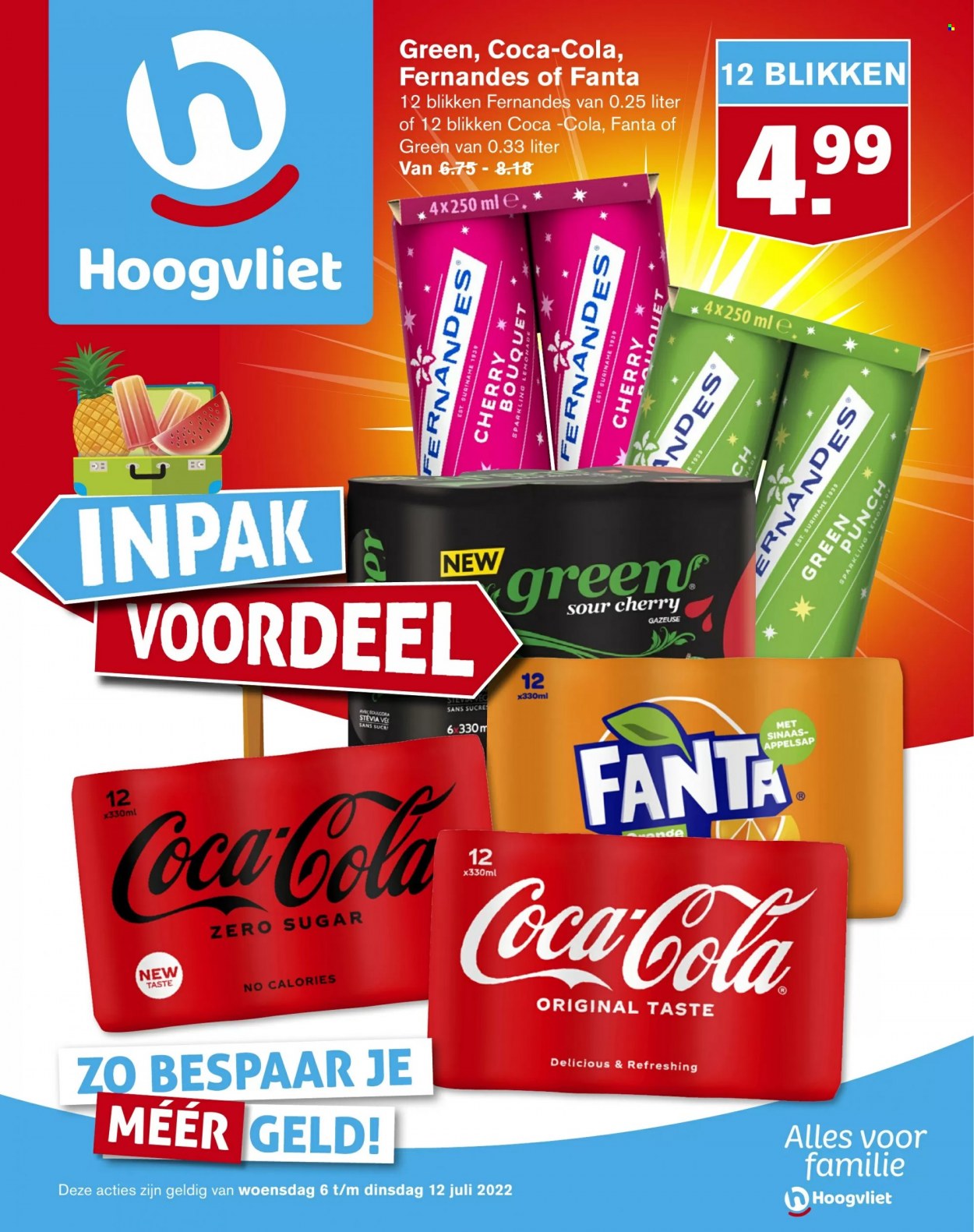 thumbnail - Hoogvliet-aanbieding - 6-7-2022 - 12-7-2022 -  producten in de aanbieding - appelsap, Coca-Cola, Fanta. Pagina 1.