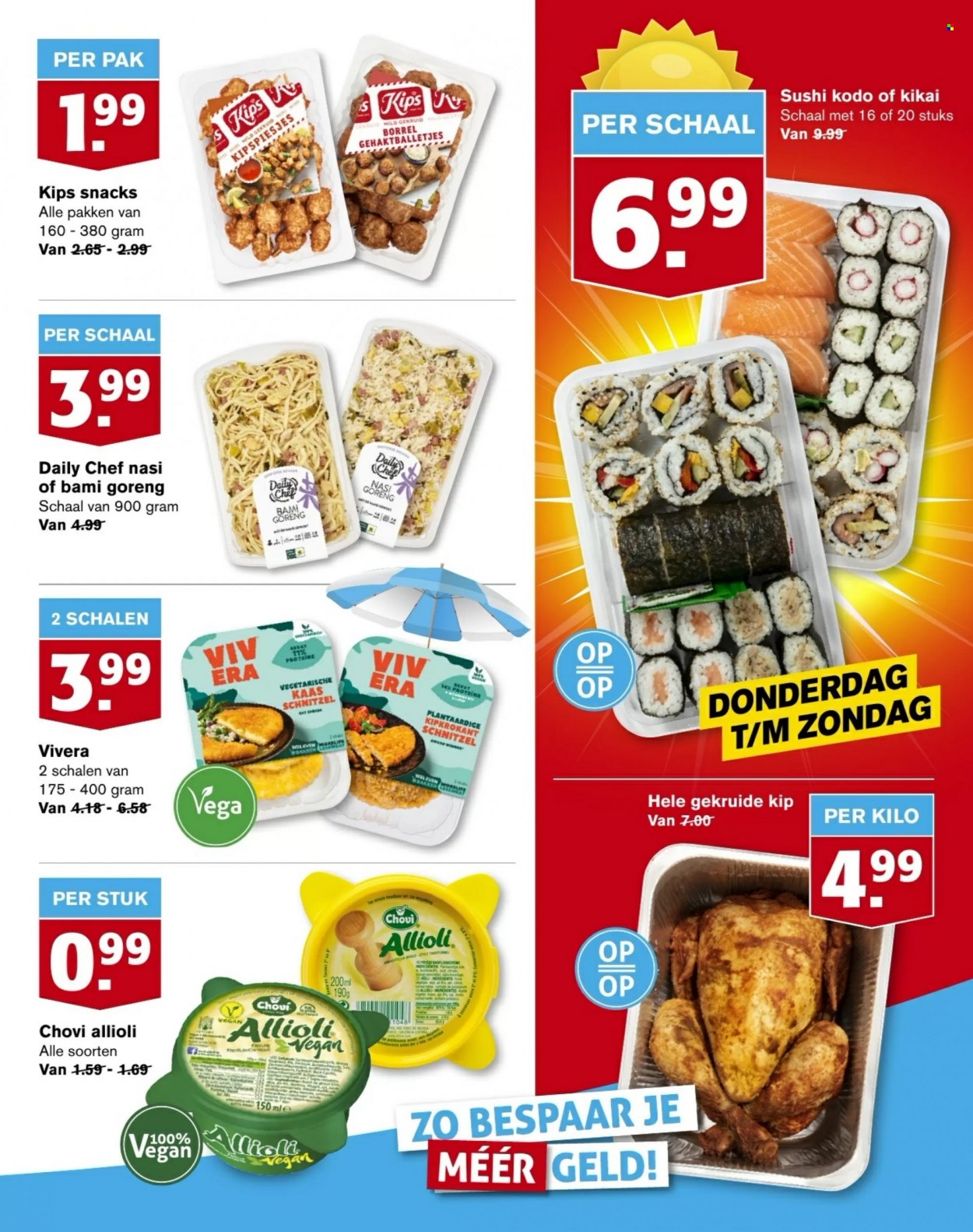 thumbnail - Hoogvliet-aanbieding - 6-7-2022 - 12-7-2022 -  producten in de aanbieding - vegetarisch eten, sushi, gehaktballetjes, kaas, Aïoli. Pagina 9.