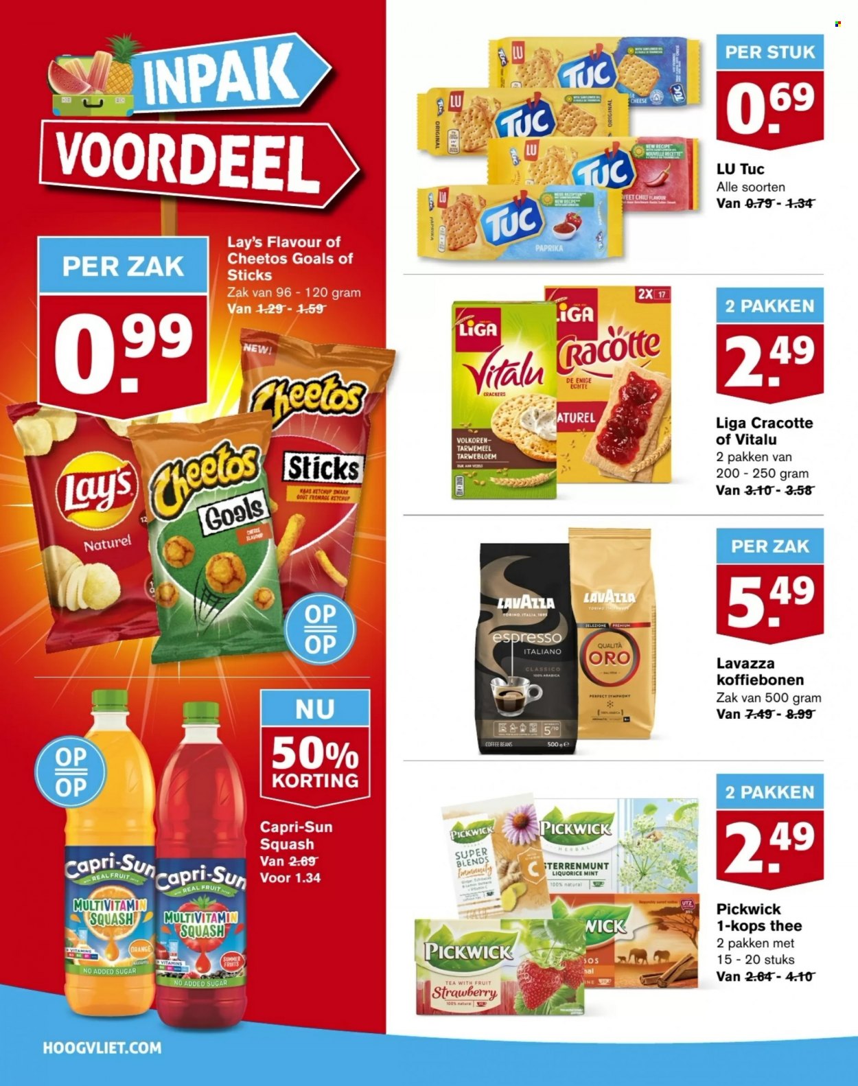 thumbnail - Hoogvliet-aanbieding - 6-7-2022 - 12-7-2022 -  producten in de aanbieding - crackers, cheetos, thee, Pickwick, Lavazza, Espresso. Pagina 18.
