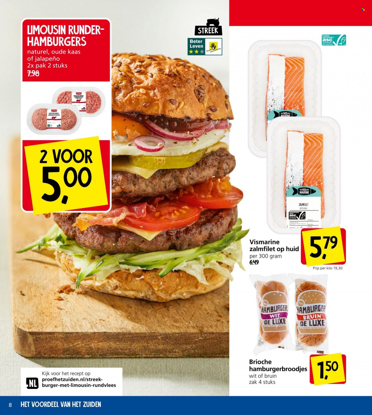 thumbnail - Jan Linders-aanbieding - 4-7-2022 - 10-7-2022 -  producten in de aanbieding - hamburgerbroodjes, brioche, rundvlees, hamburger, zalm, zalmfilet, kaas, oude kaas. Pagina 8.